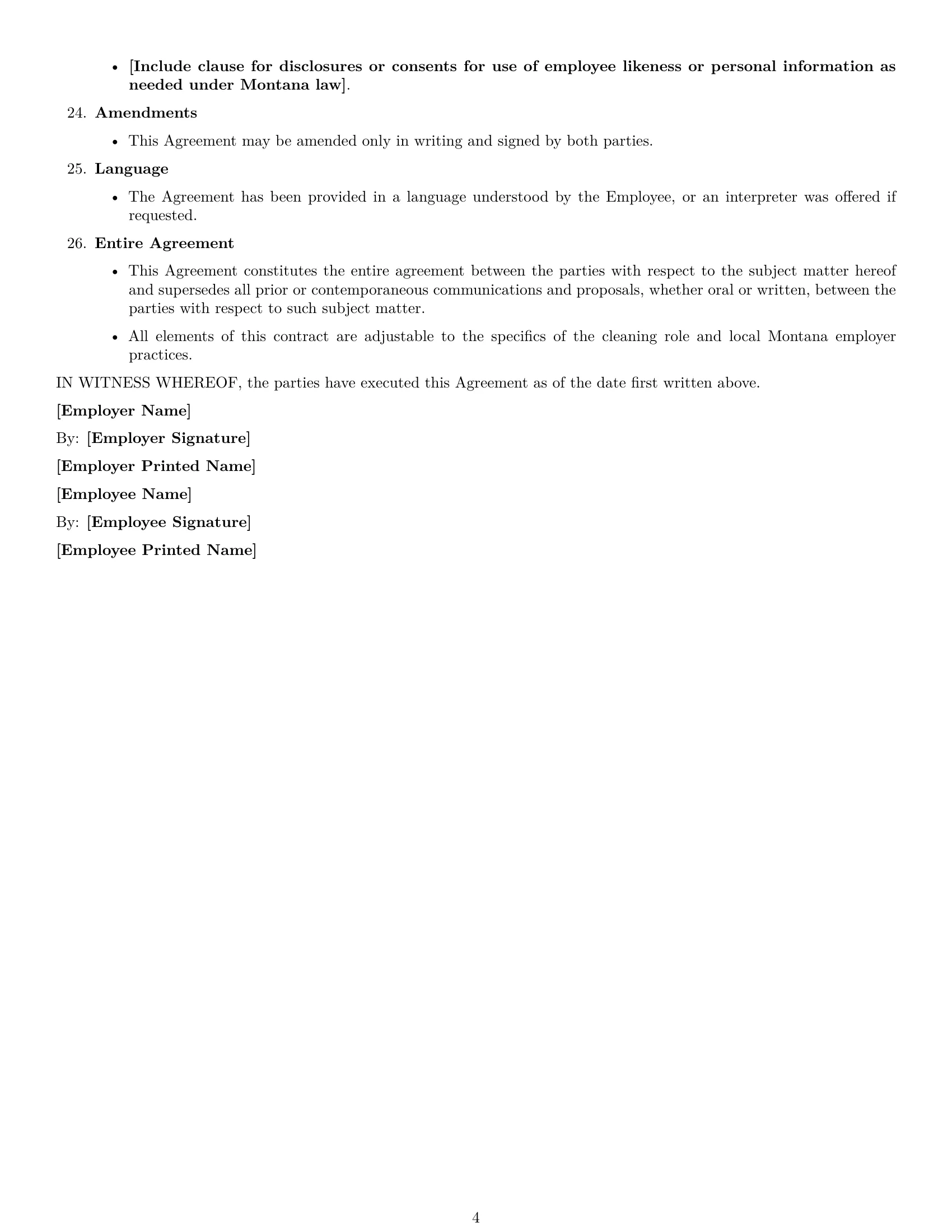 Preview page 4 of Free Montana cleaner employment contract template