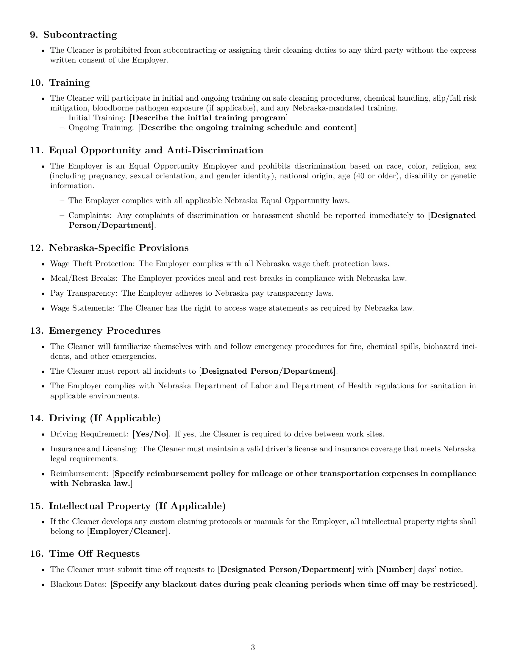 Preview page 3 of Free Nebraska cleaner employment contract template