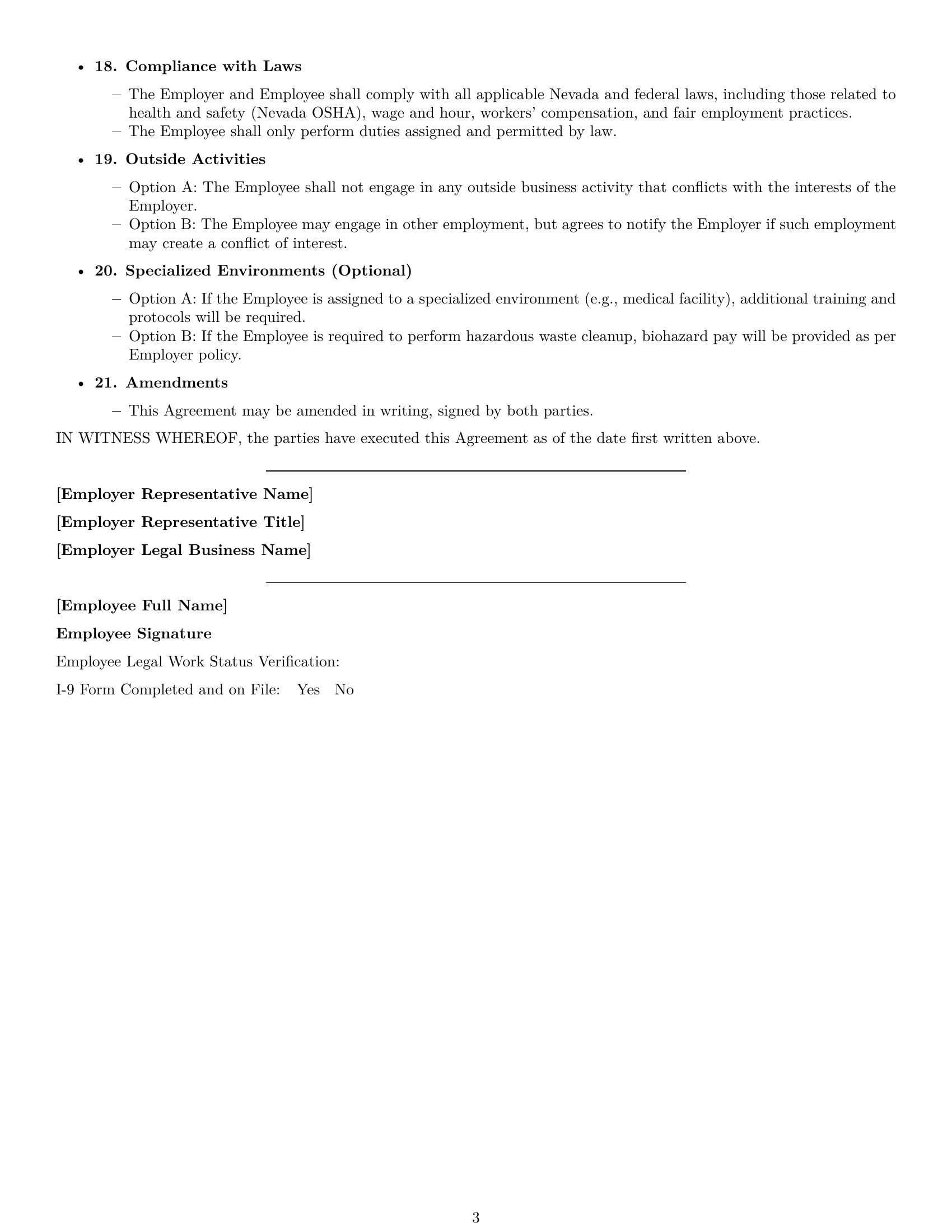 Preview page 3 of Free Nevada cleaner employment contract template