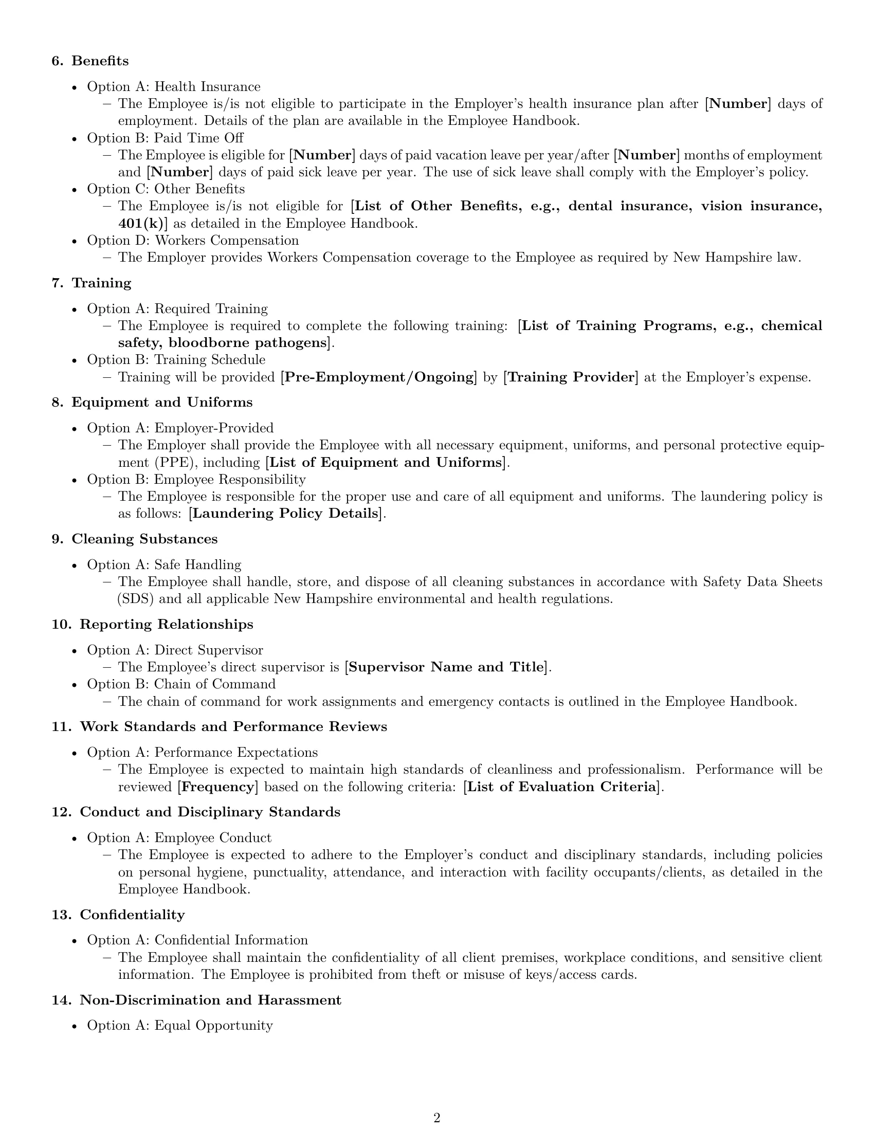 Preview page 2 of Free New Hampshire cleaner employment contract template