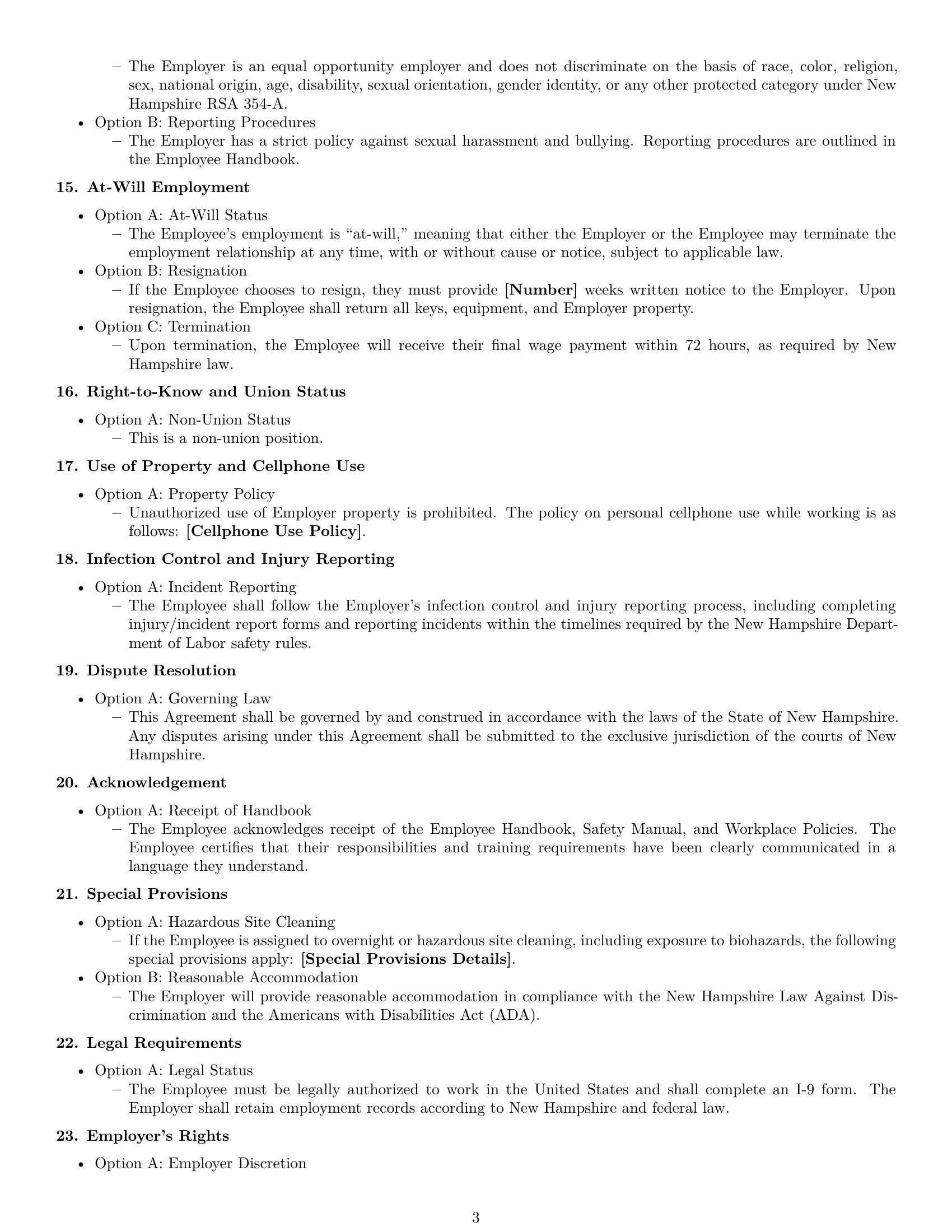 Preview page 3 of Free New Hampshire cleaner employment contract template