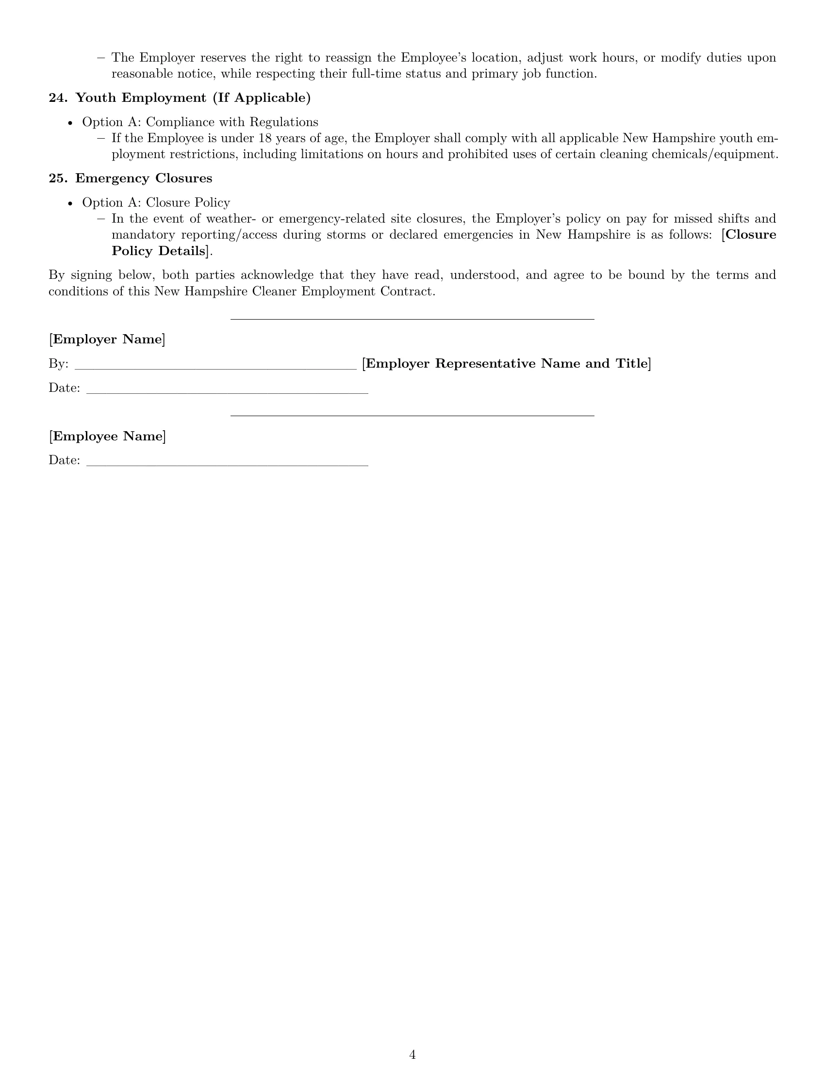Preview page 4 of Free New Hampshire cleaner employment contract template