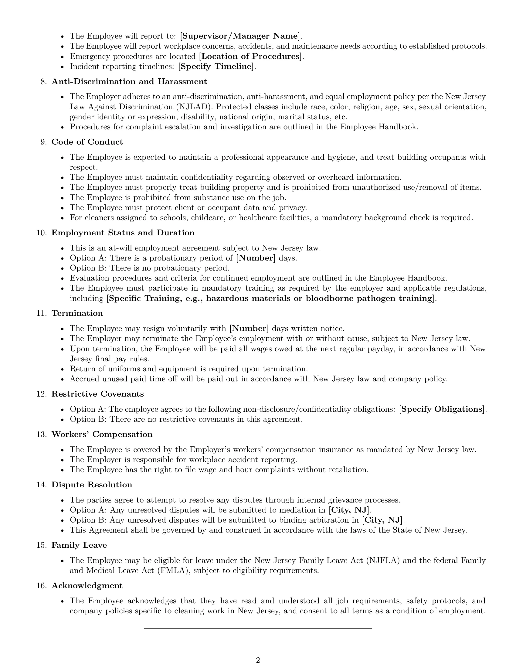 Preview page 2 of Free New Jersey cleaner employment contract template
