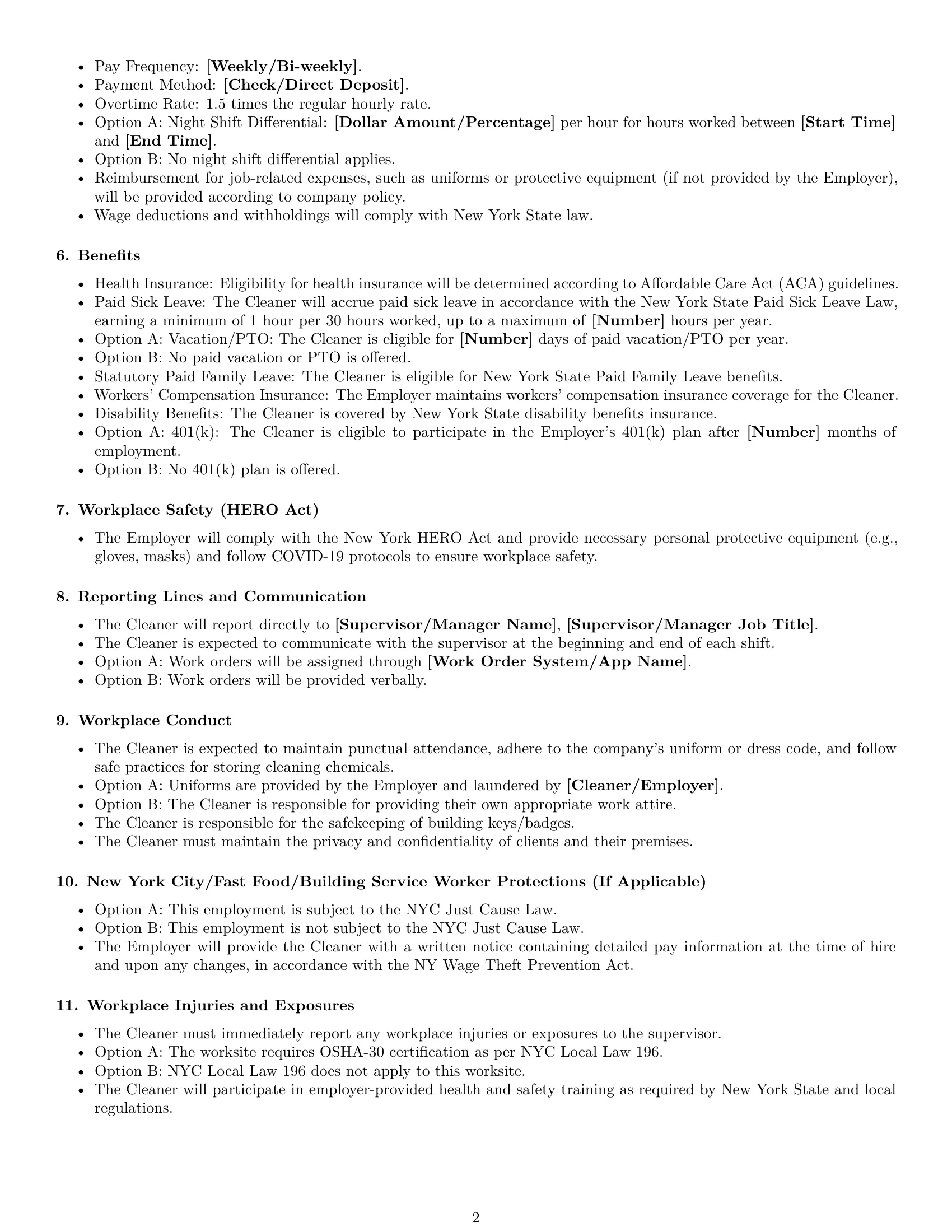 Preview page 2 of Free New York cleaner employment contract template