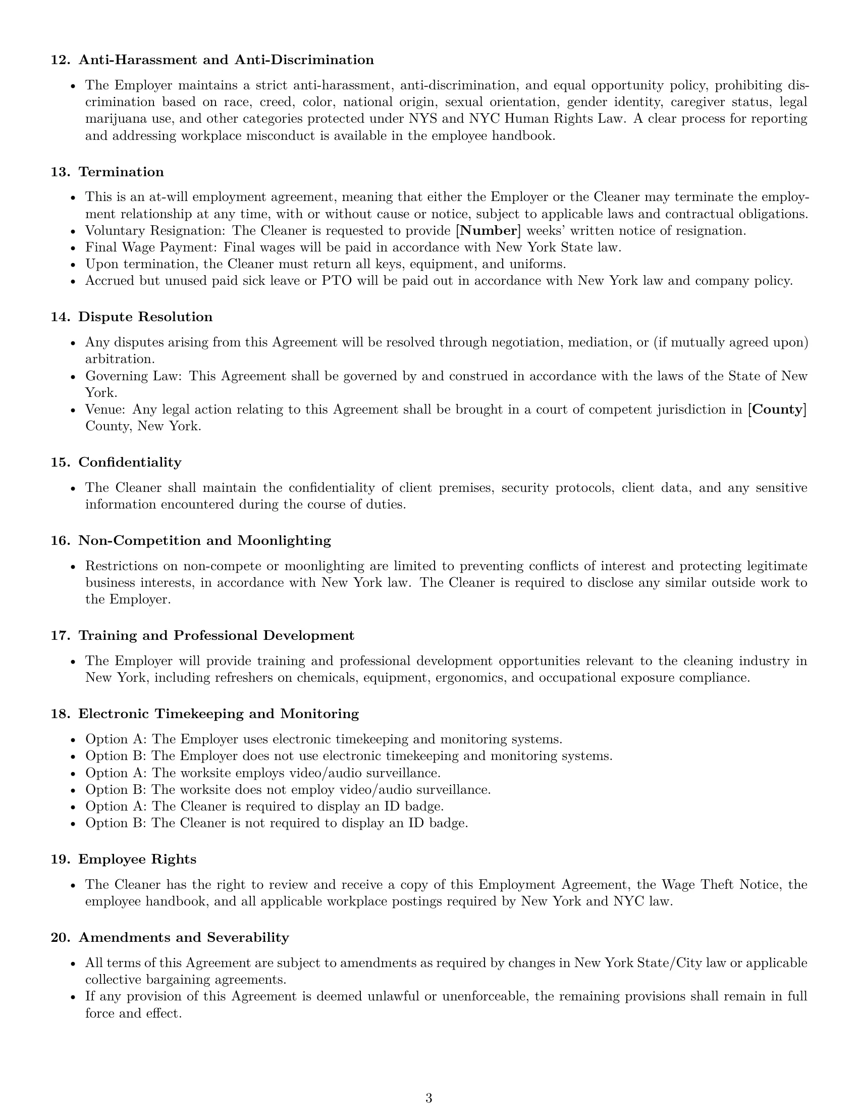 Preview page 3 of Free New York cleaner employment contract template
