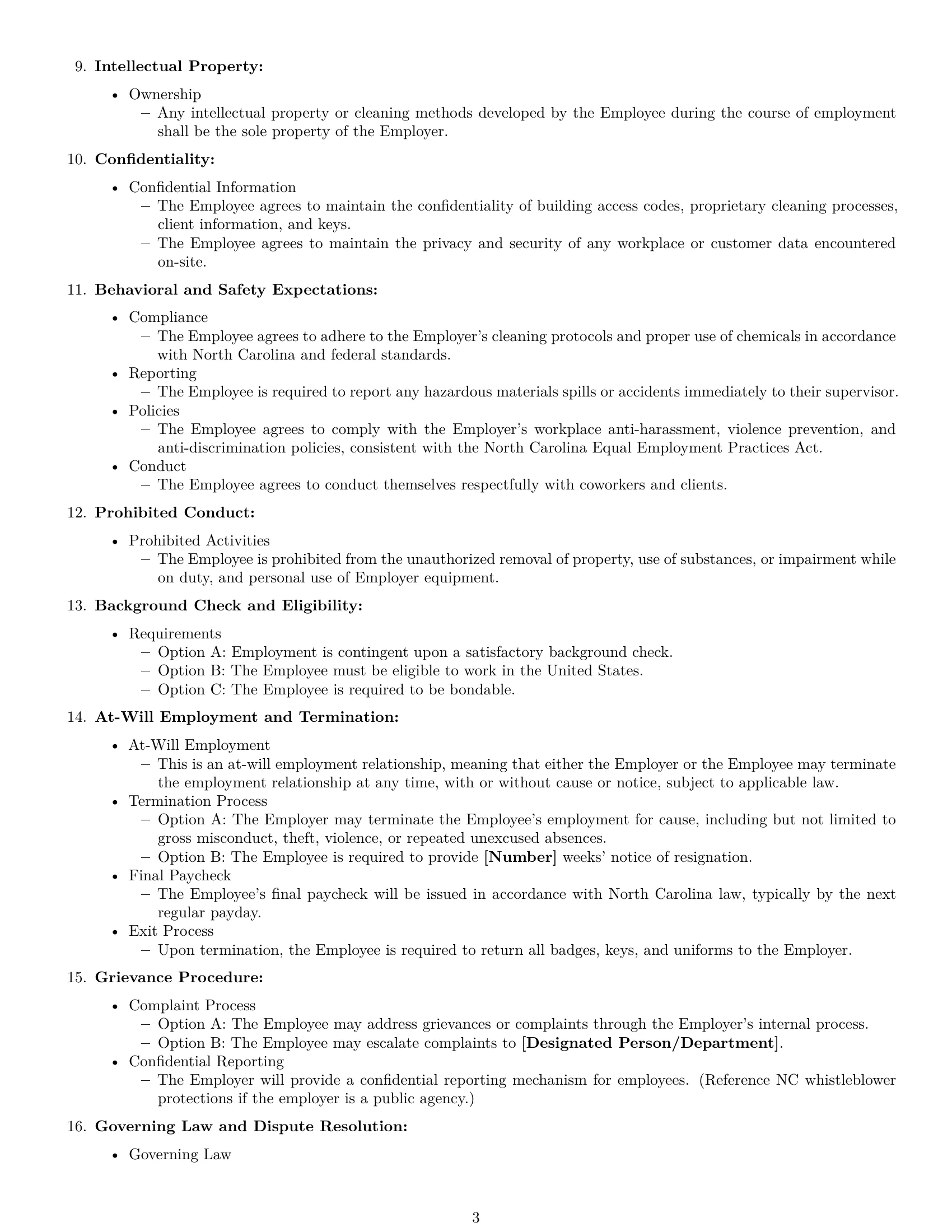 Preview page 3 of Free North Carolina cleaner employment contract template