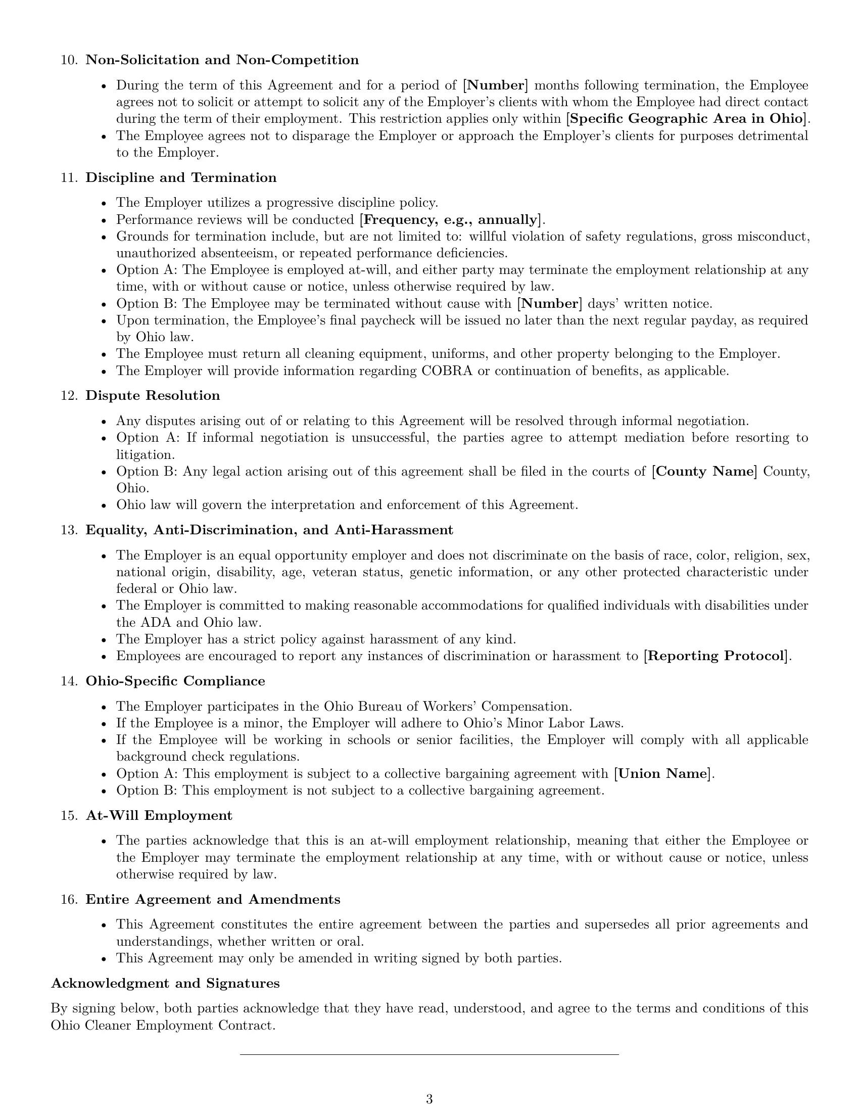Preview page 3 of Free Ohio cleaner employment contract template