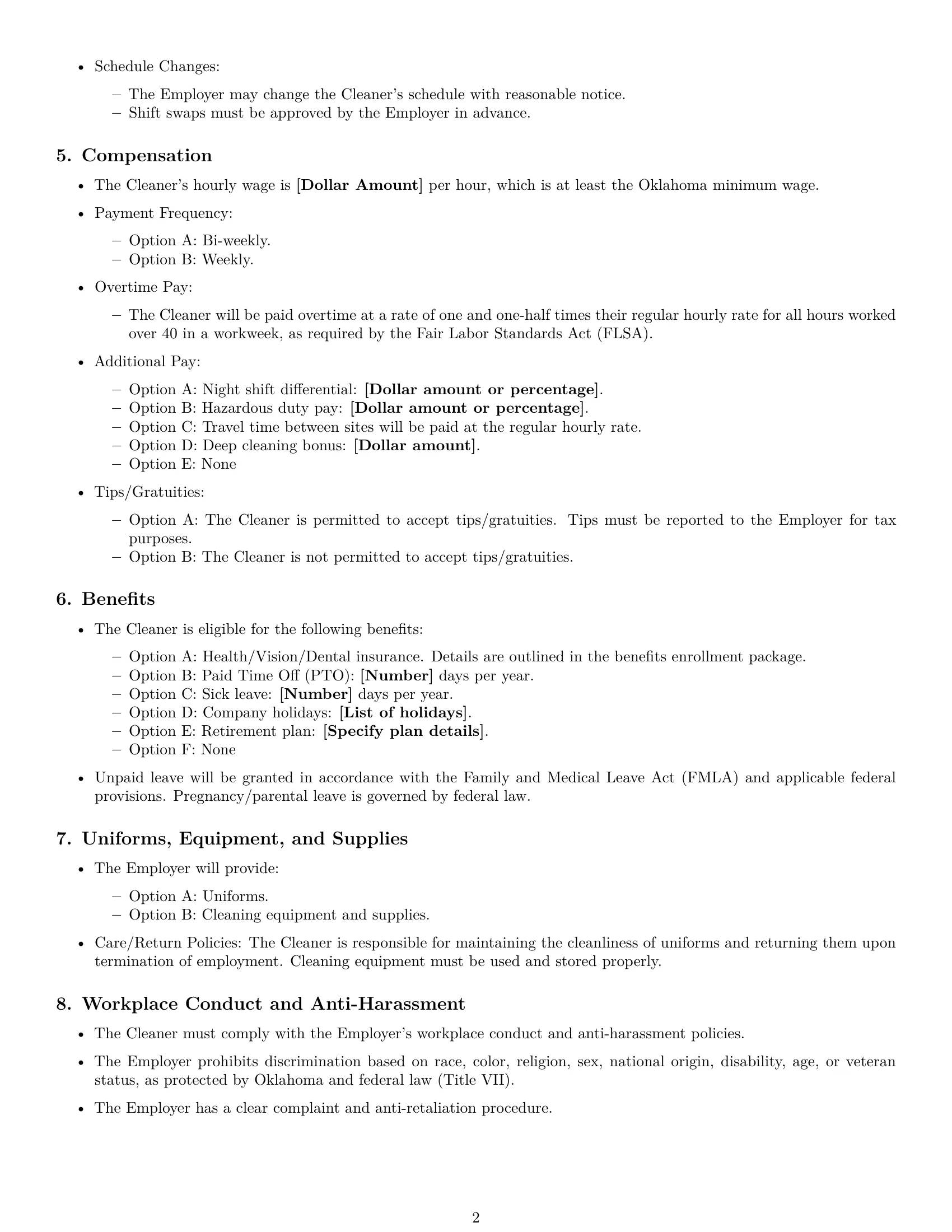 Preview page 2 of Free Oklahoma cleaner employment contract template