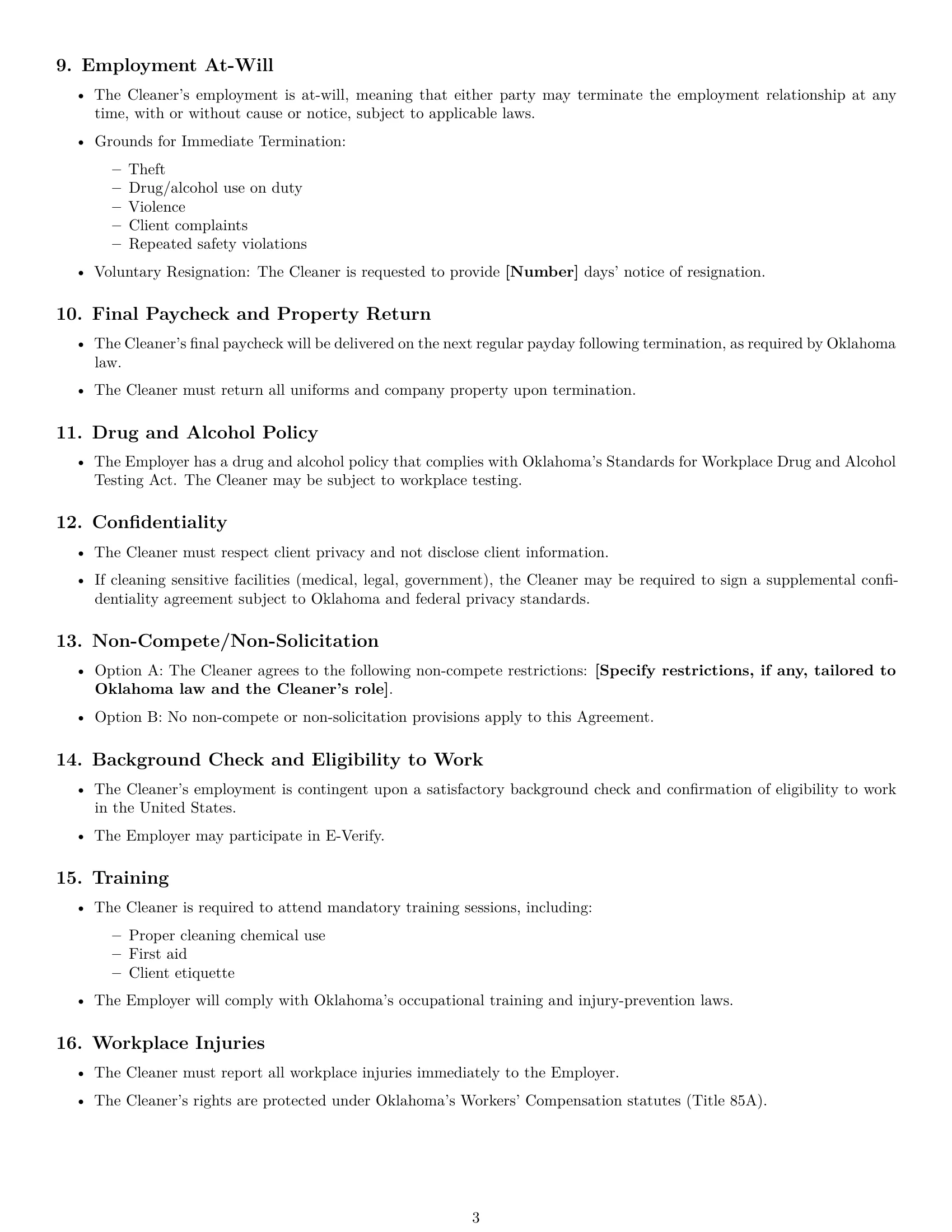 Preview page 3 of Free Oklahoma cleaner employment contract template