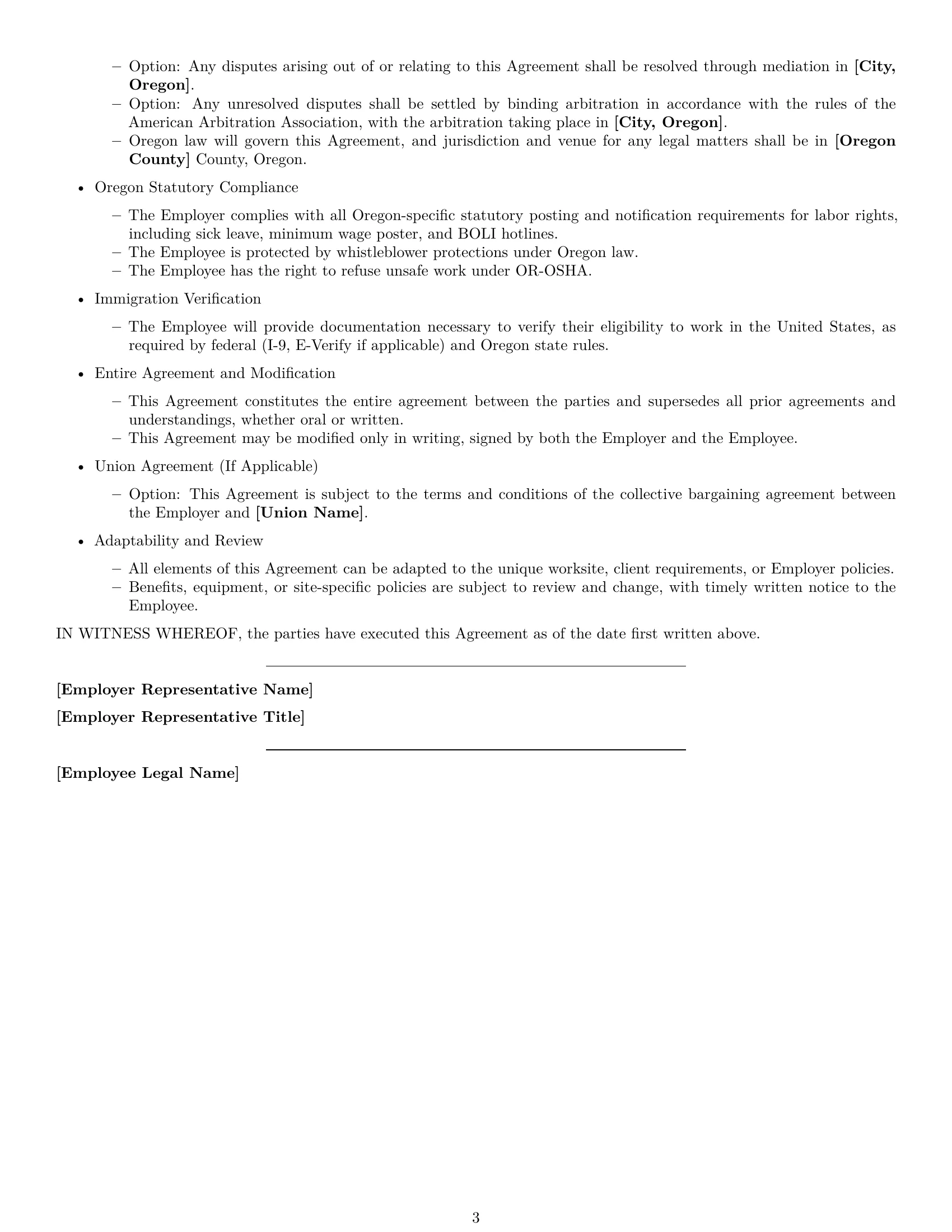 Preview page 3 of Free Oregon cleaner employment contract template