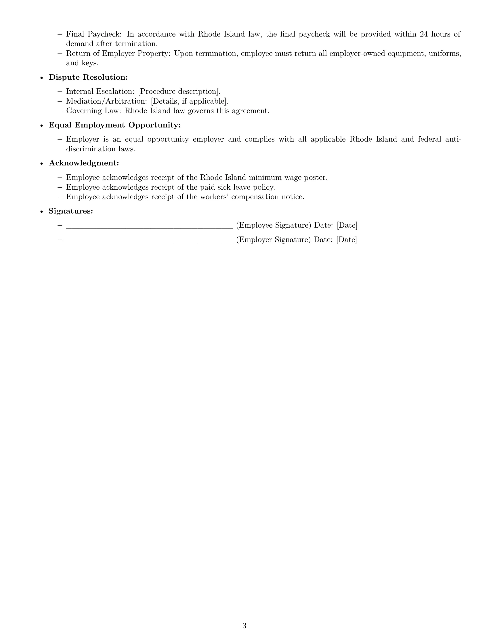 Preview page 3 of Free Rhode Island cleaner employment contract template