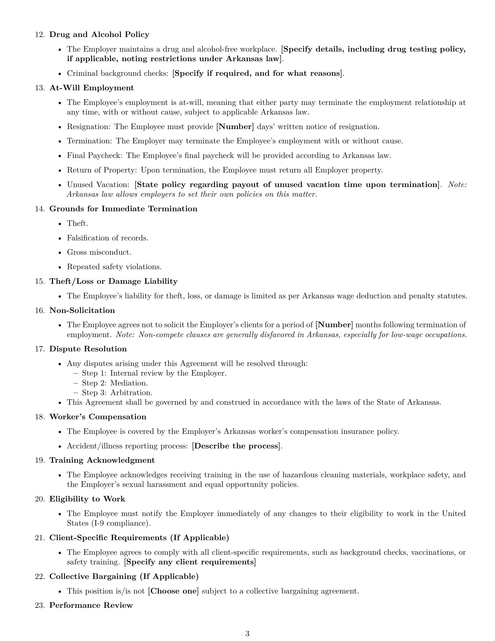 Preview page 3 of Free Arkansas cleaner employment contract template