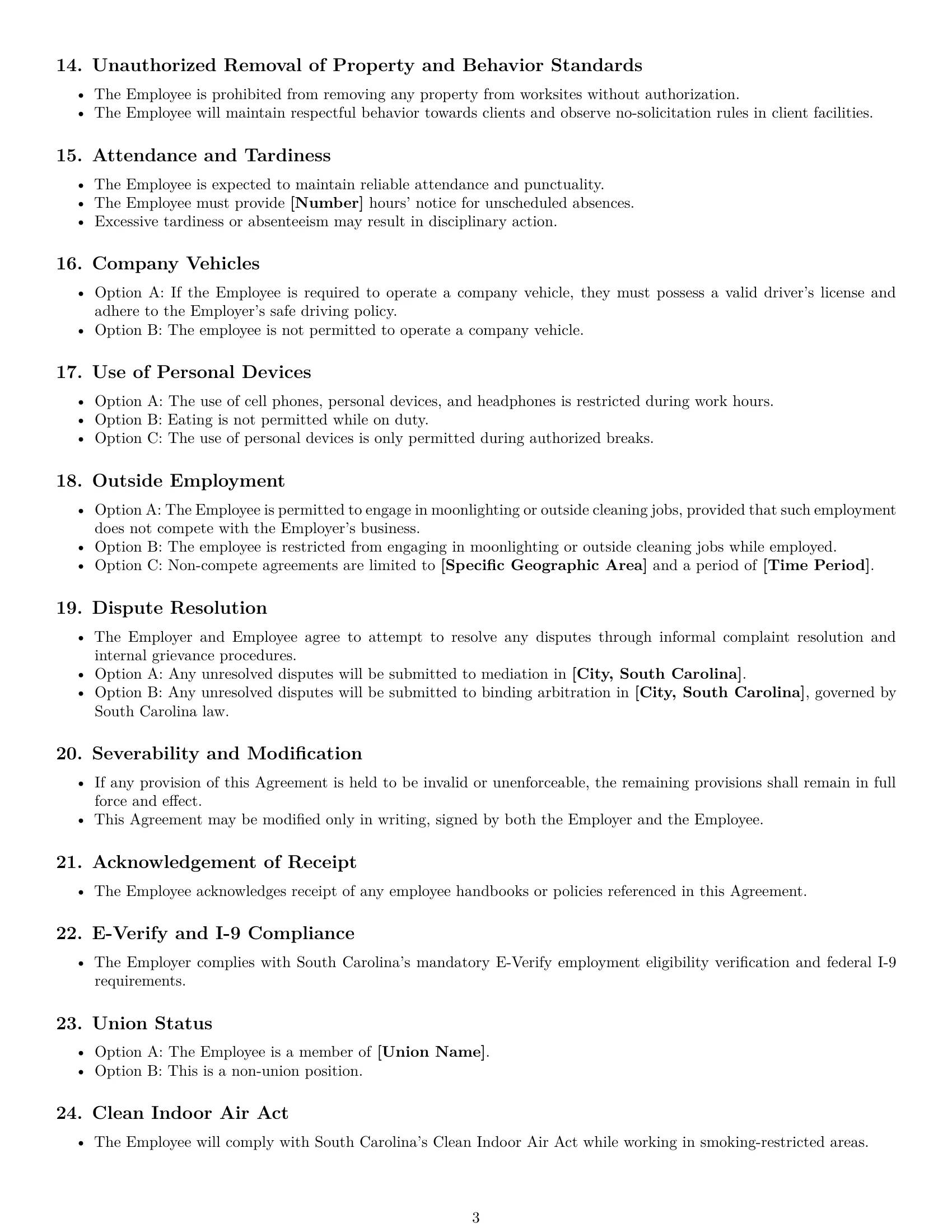 Preview page 3 of Free South Carolina cleaner employment contract template