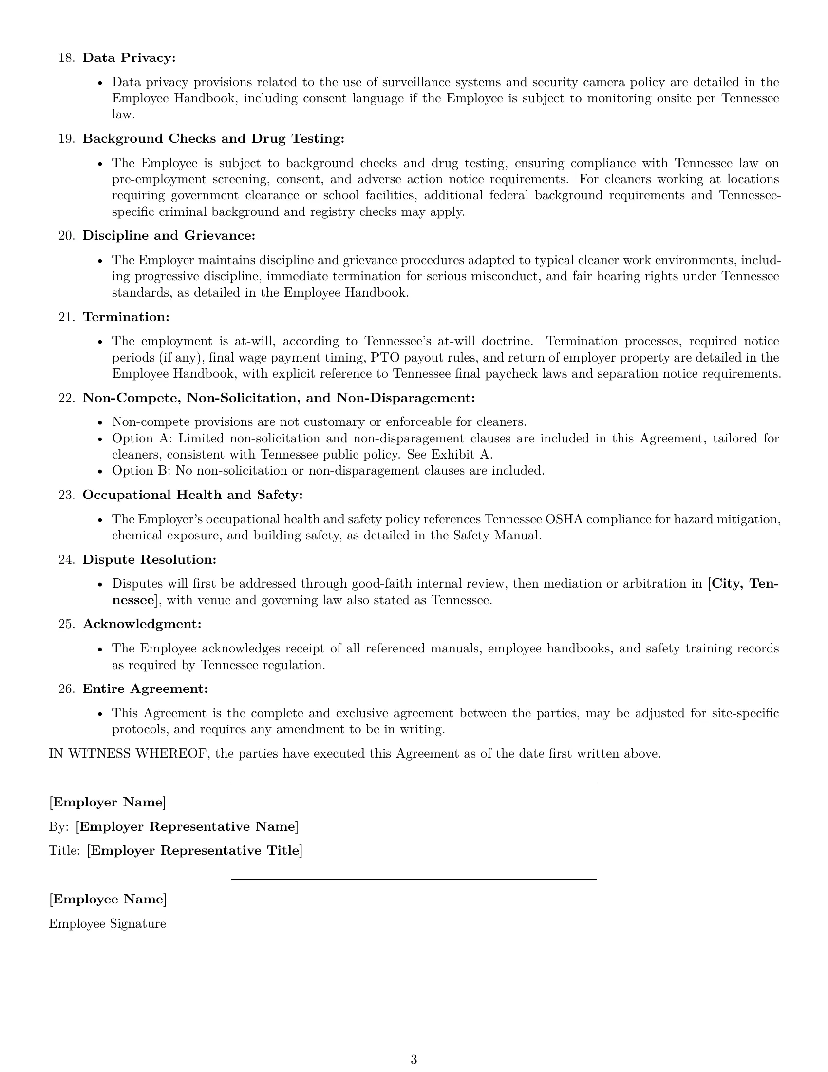 Preview page 3 of Free Tennessee cleaner employment contract template