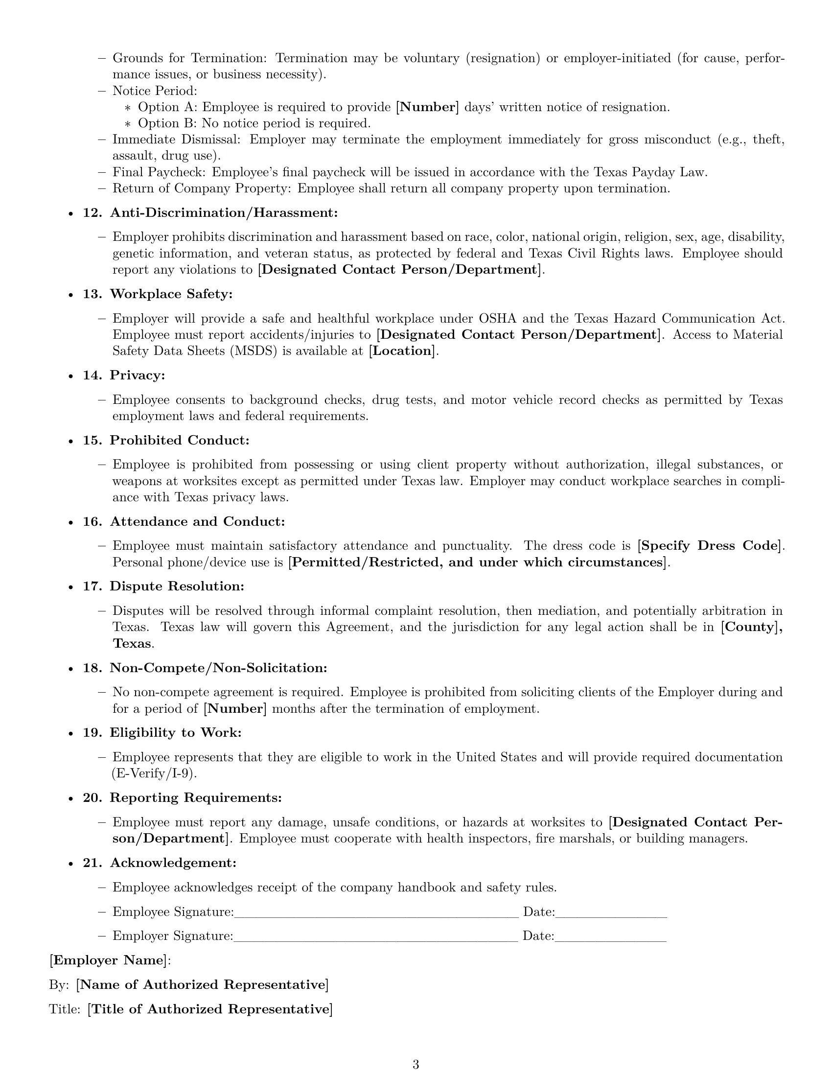 Preview page 3 of Free Texas cleaner employment contract template