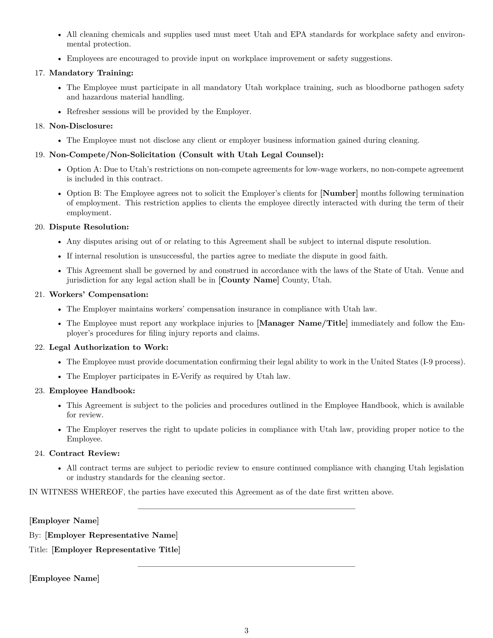 Preview page 3 of Free Utah cleaner employment contract template