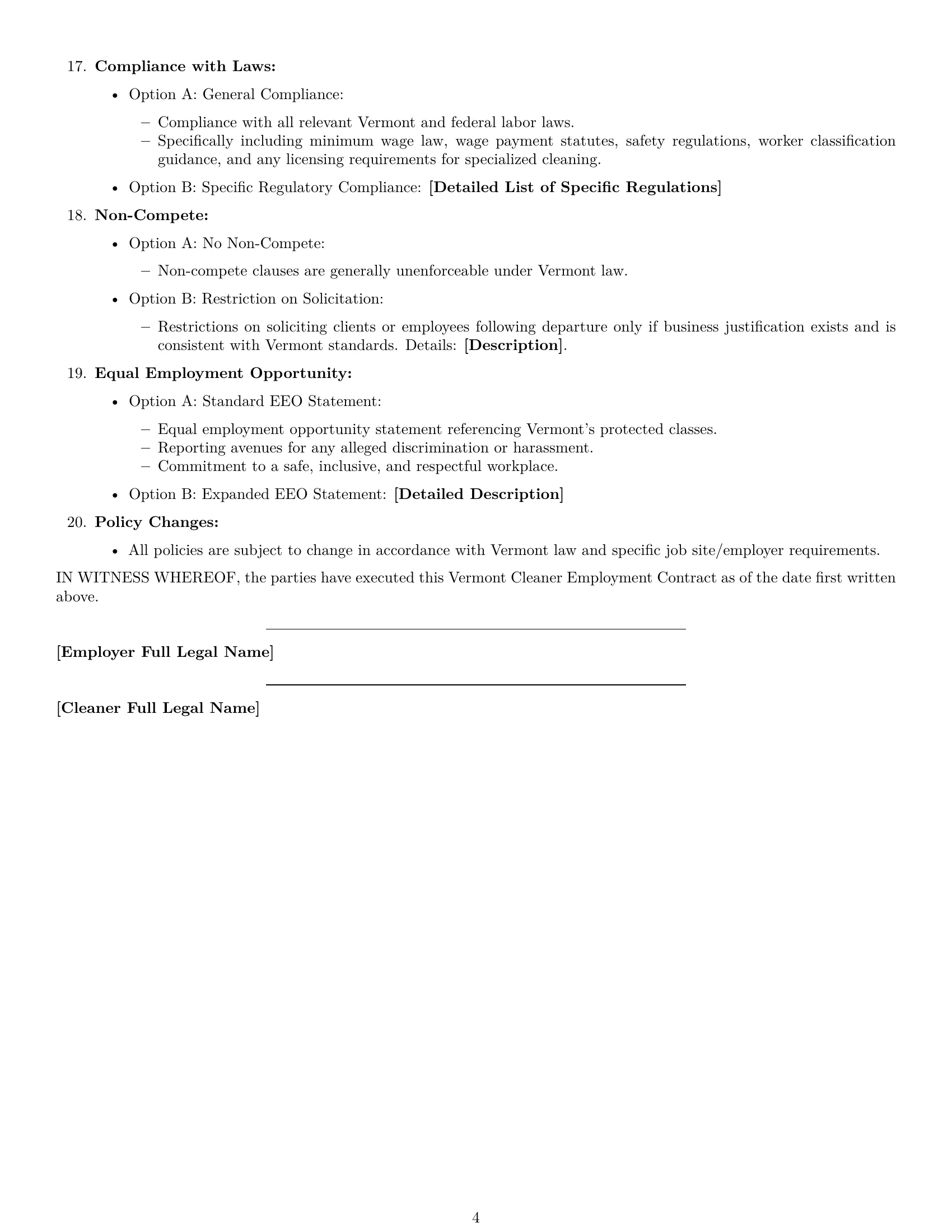 Preview page 4 of Free Vermont cleaner employment contract template