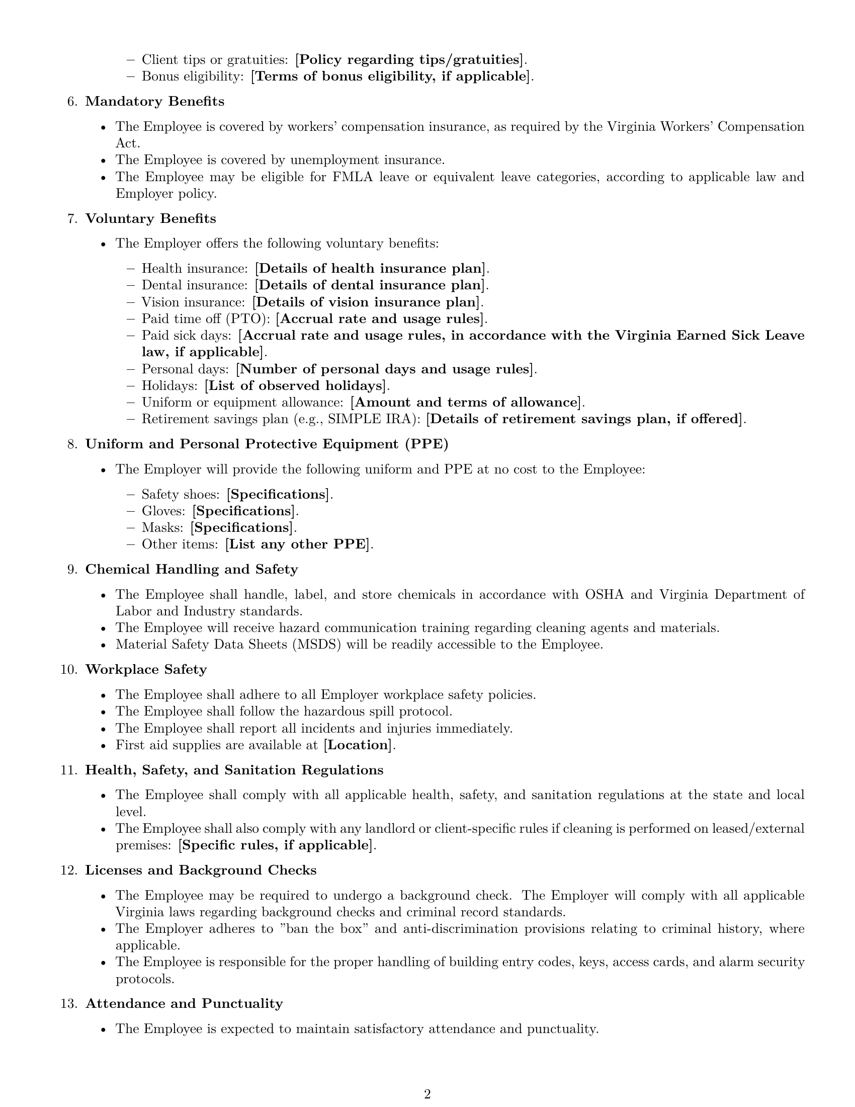 Preview page 2 of Free Virginia cleaner employment contract template