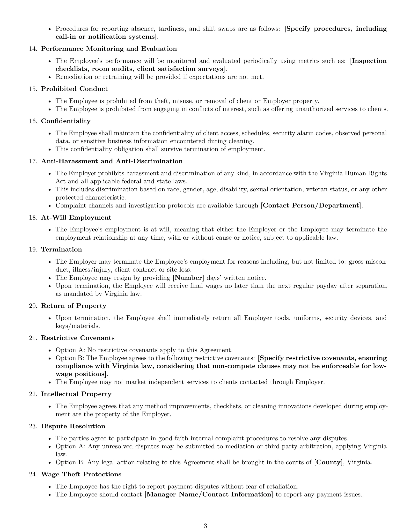 Preview page 3 of Free Virginia cleaner employment contract template