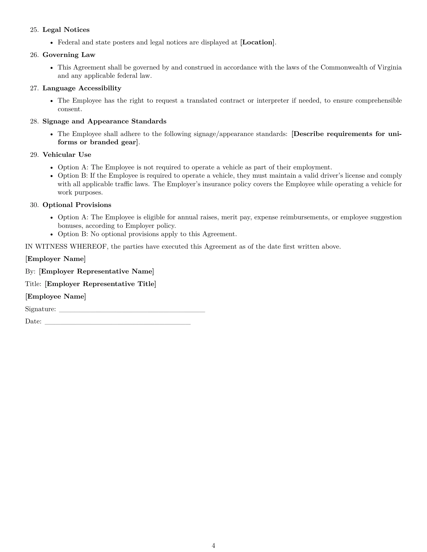 Preview page 4 of Free Virginia cleaner employment contract template