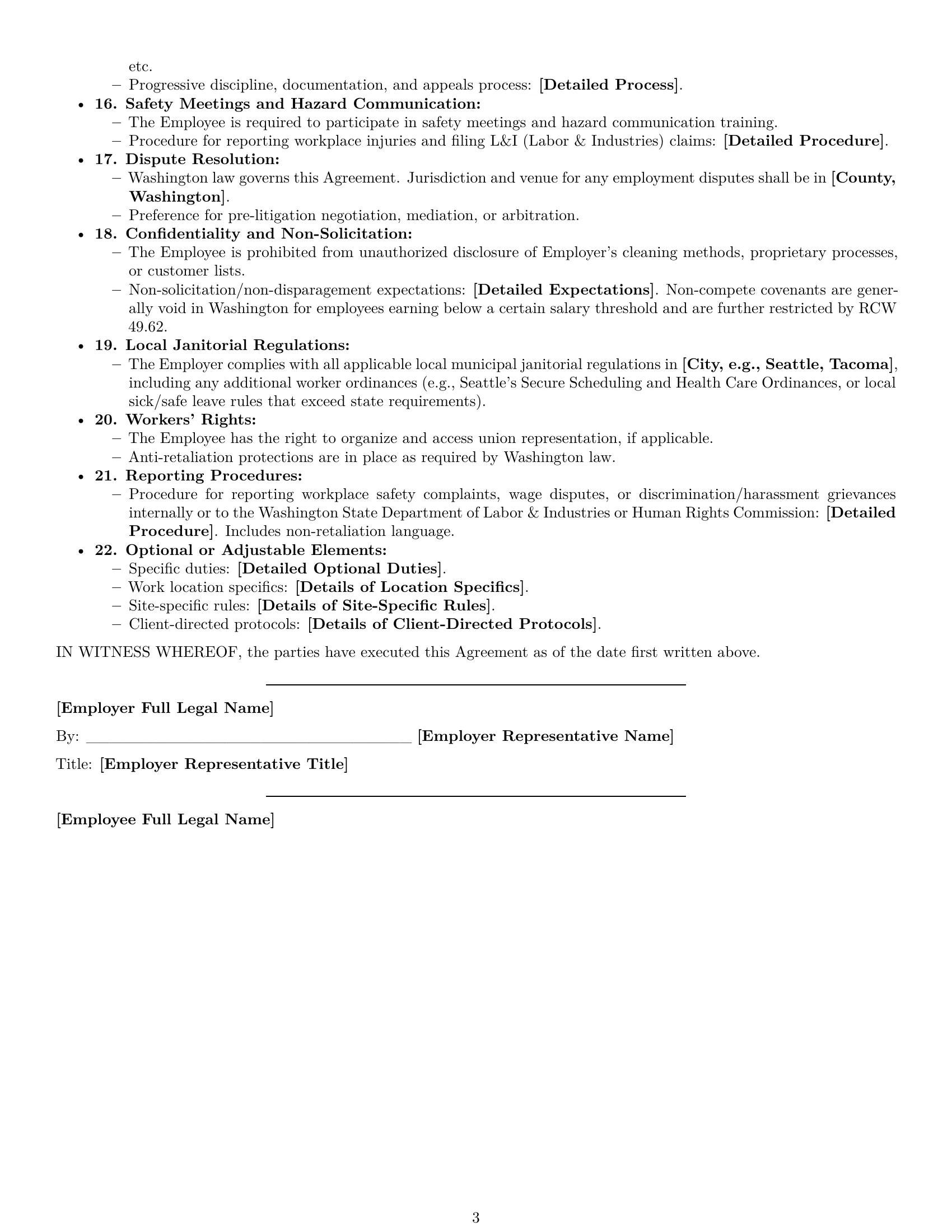 Preview page 3 of Free Washington cleaner employment contract template