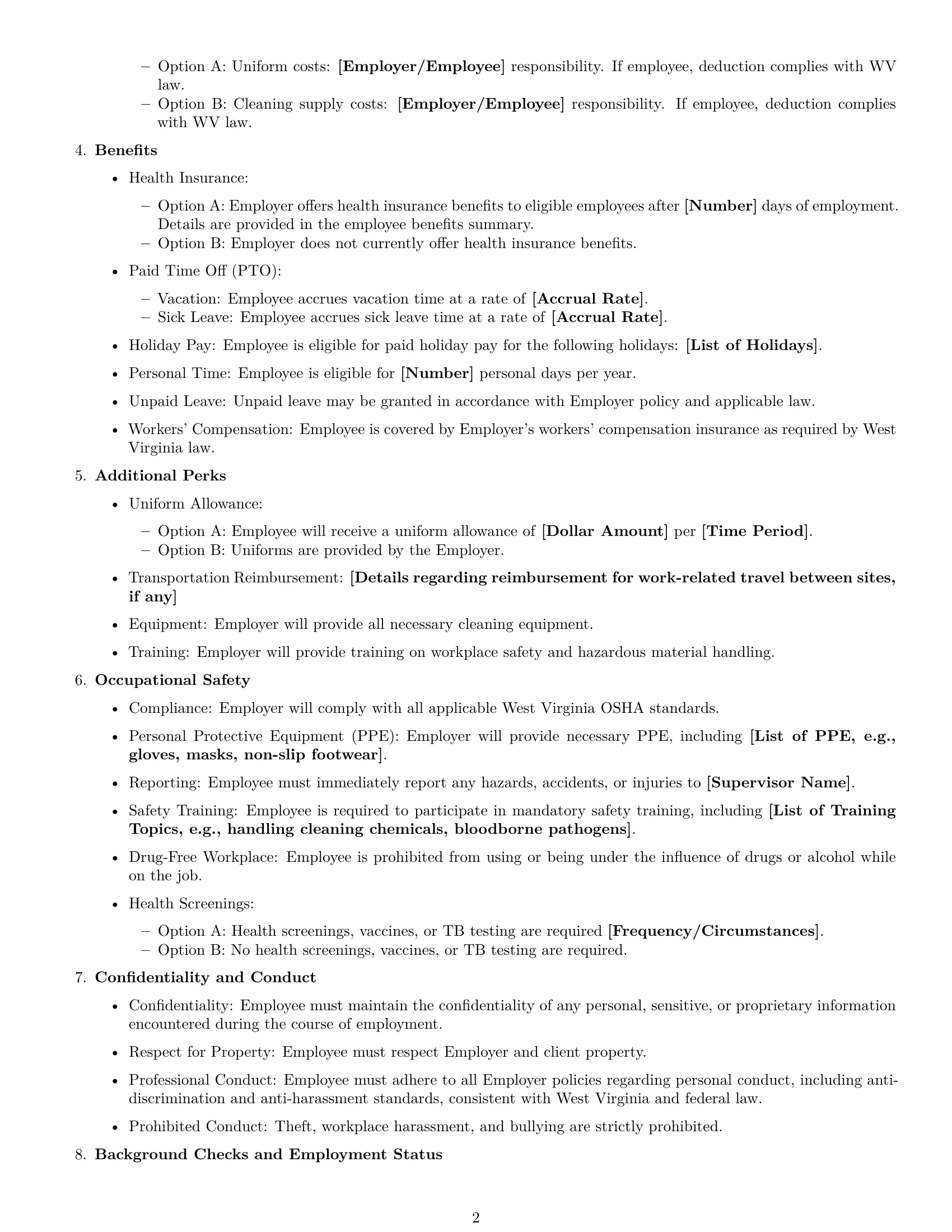 Preview page 2 of Free West Virginia cleaner employment contract template