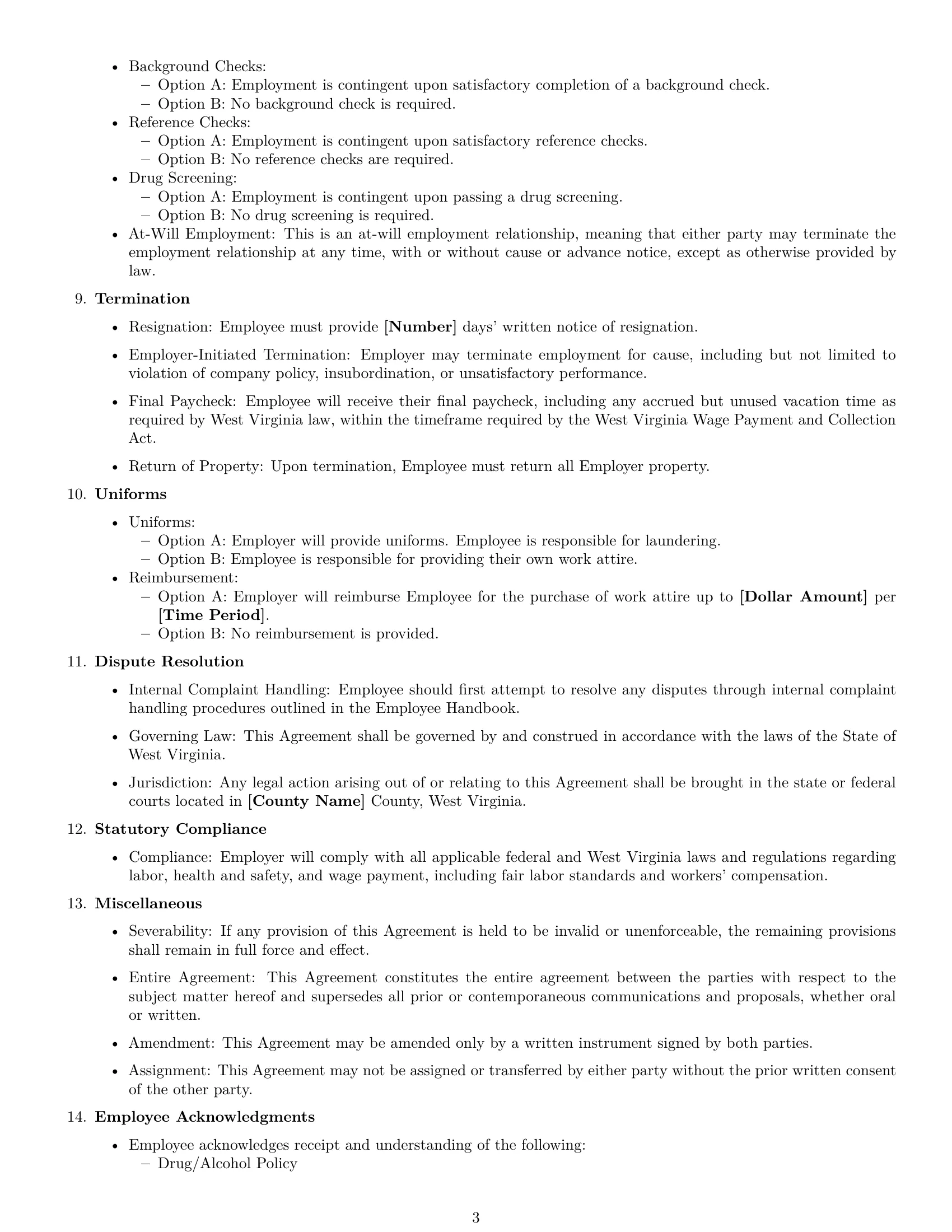 Preview page 3 of Free West Virginia cleaner employment contract template