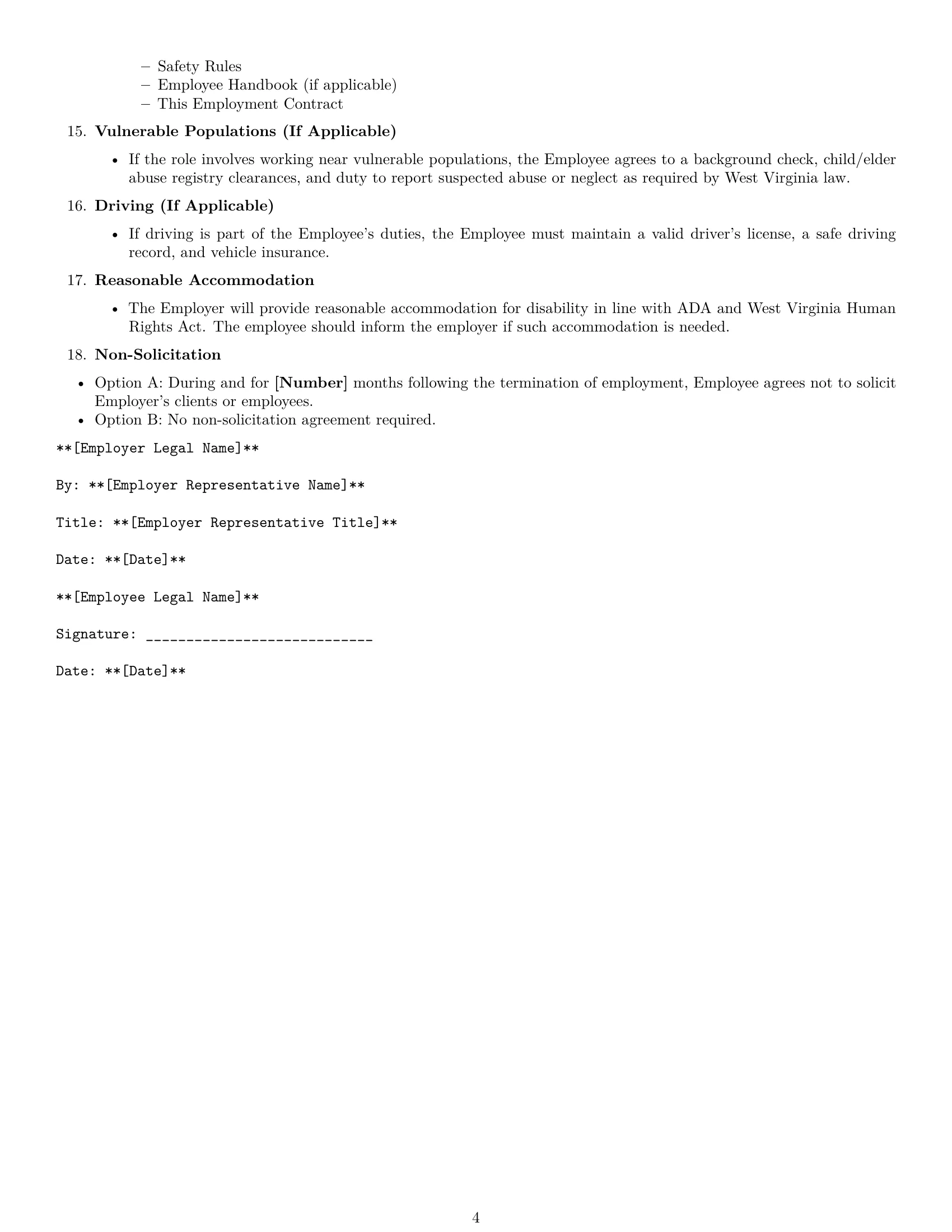 Preview page 4 of Free West Virginia cleaner employment contract template