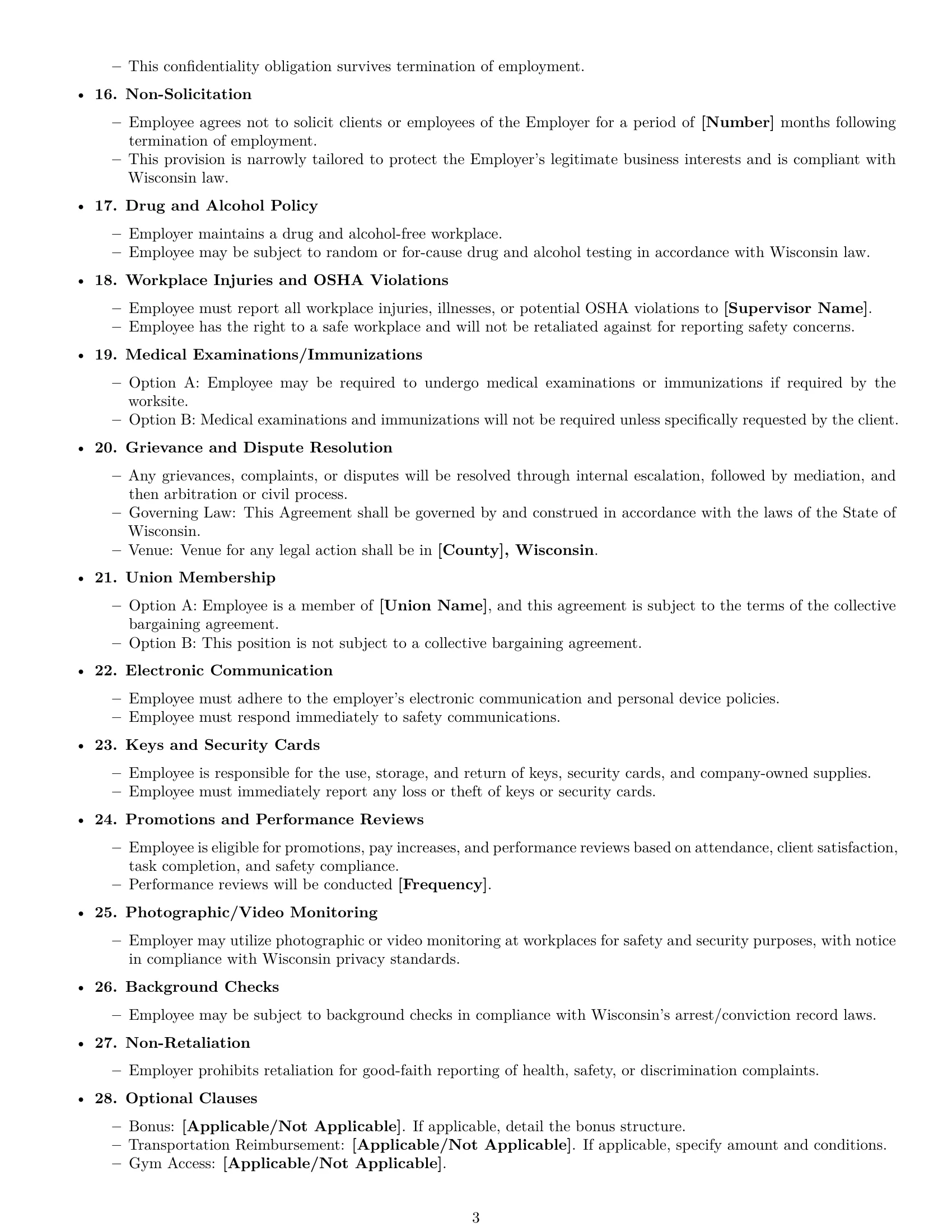 Preview page 3 of Free Wisconsin cleaner employment contract template