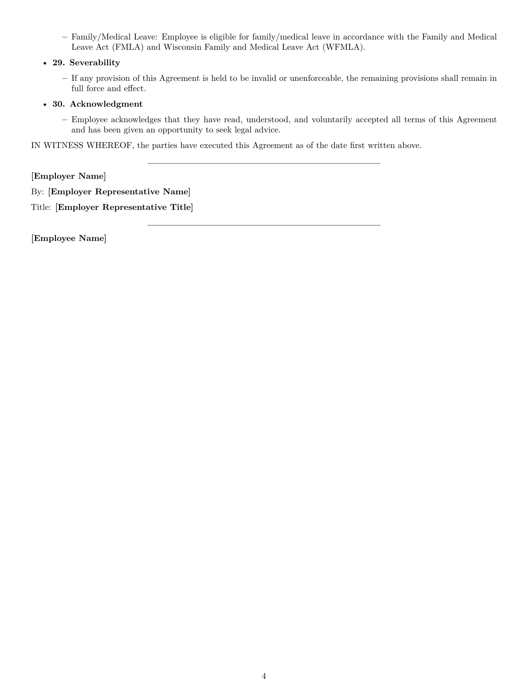 Preview page 4 of Free Wisconsin cleaner employment contract template
