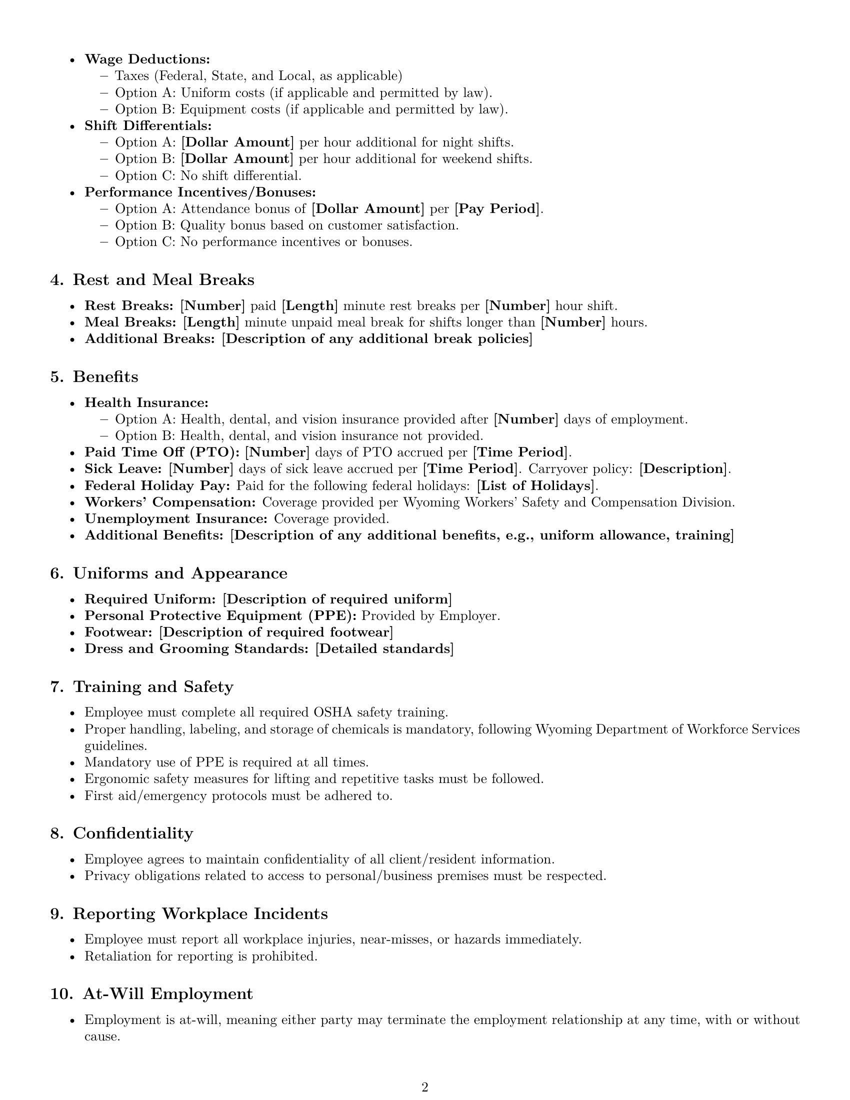 Preview page 2 of Free Wyoming cleaner employment contract template