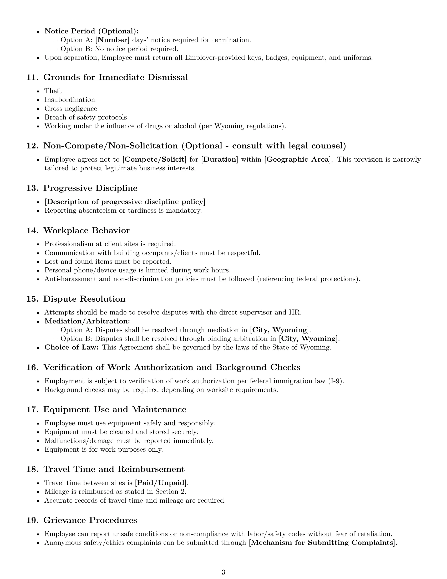 Preview page 3 of Free Wyoming cleaner employment contract template