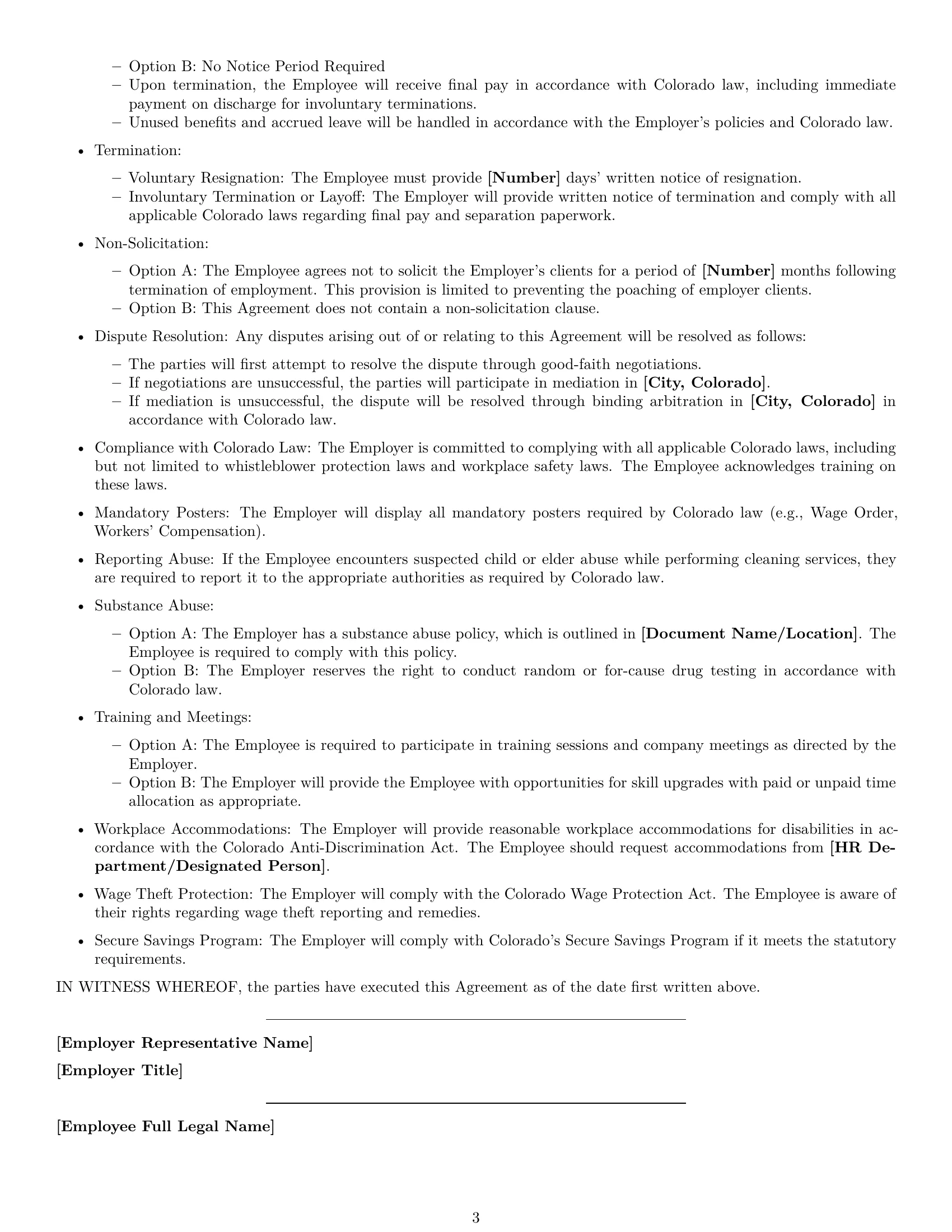 Preview page 3 of Free Colorado cleaner employment contract template