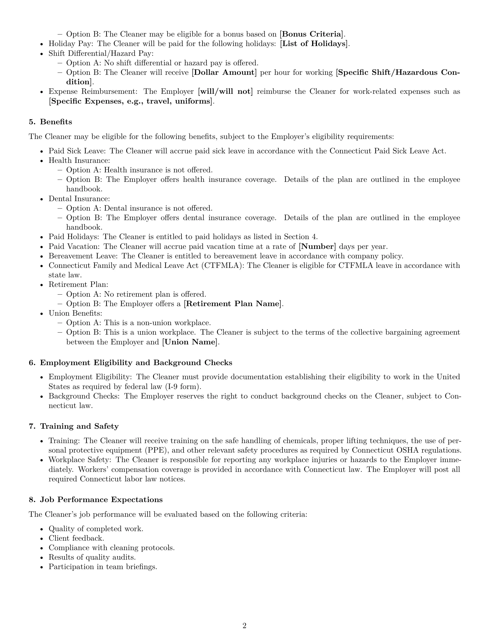 Preview page 2 of Free Connecticut cleaner employment contract template