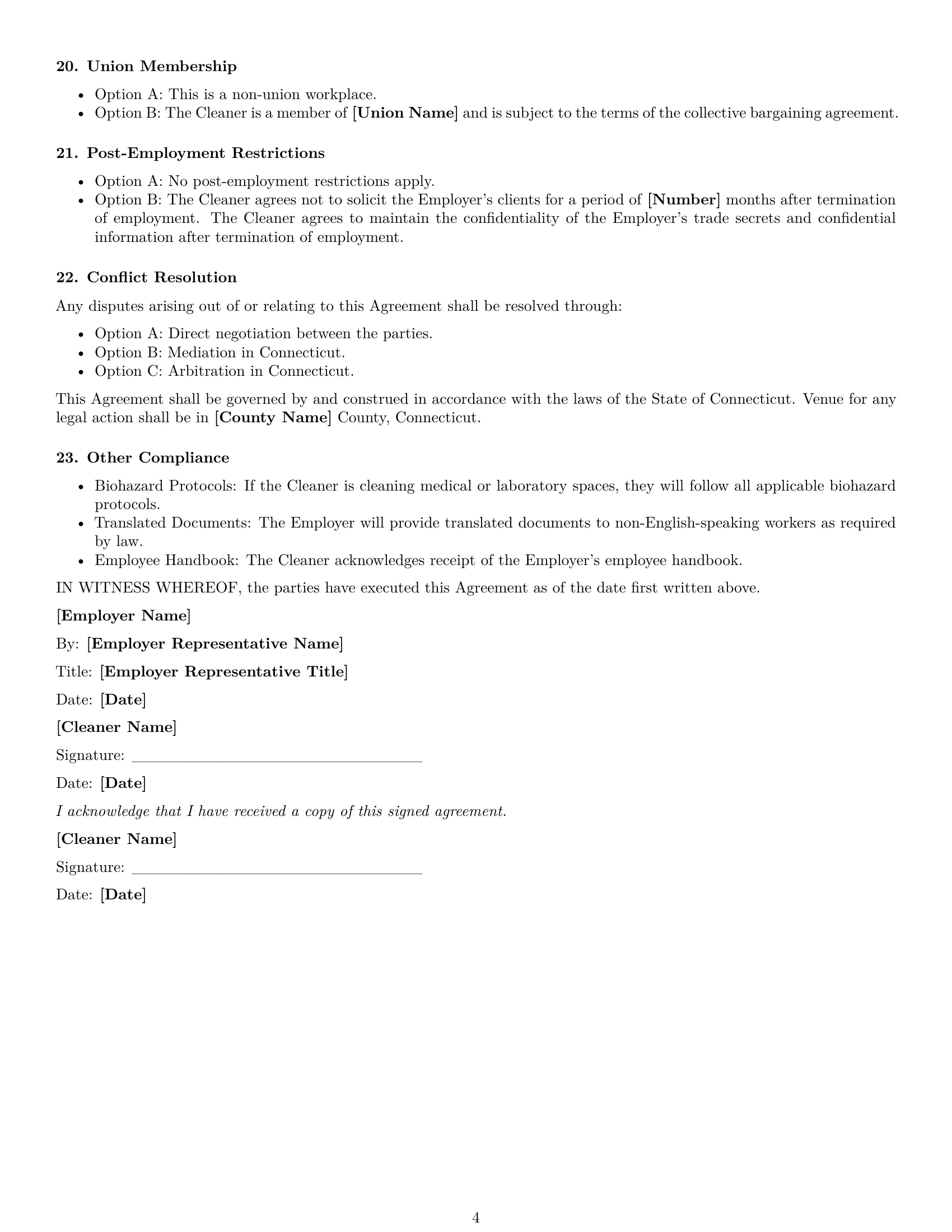 Preview page 4 of Free Connecticut cleaner employment contract template
