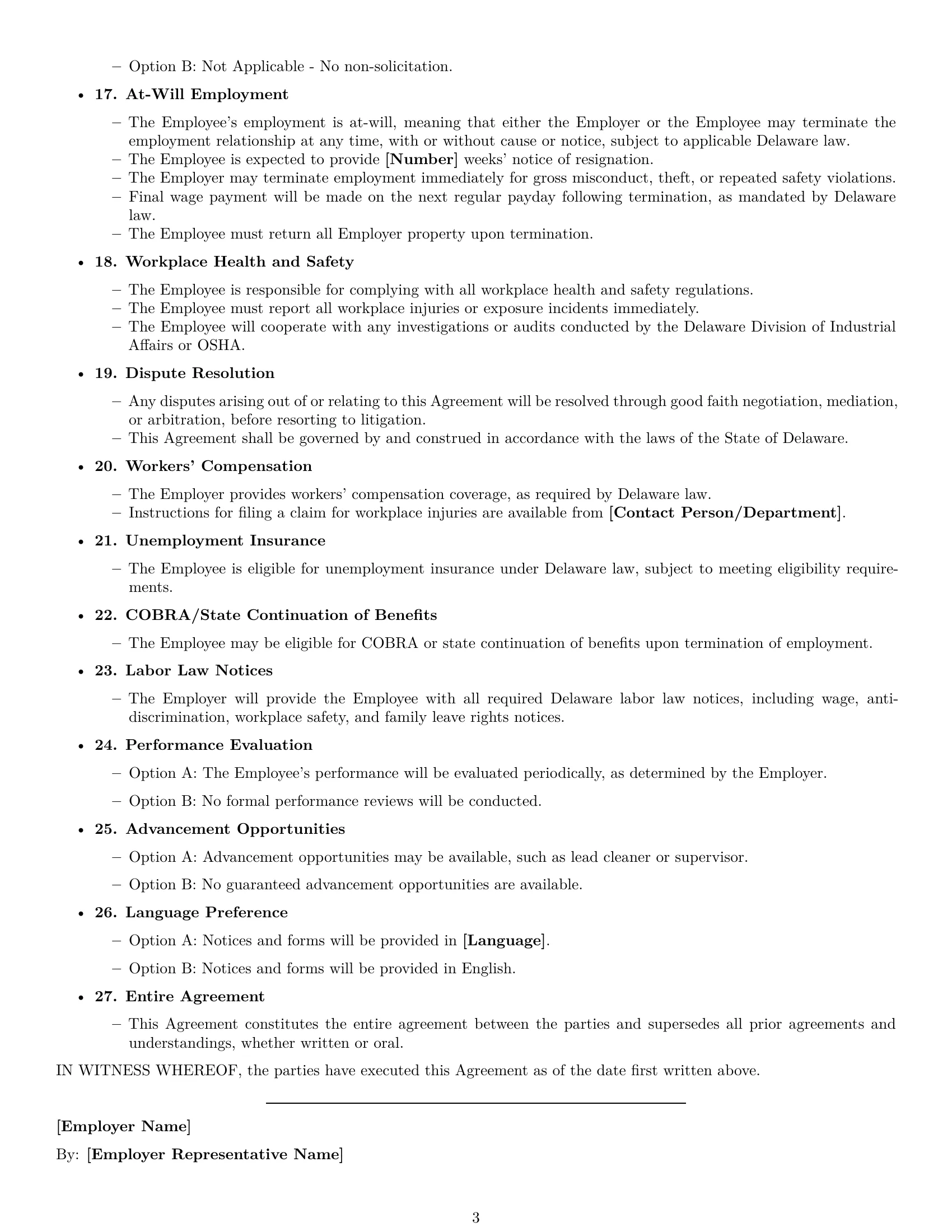 Preview page 3 of Free Delaware cleaner employment contract template