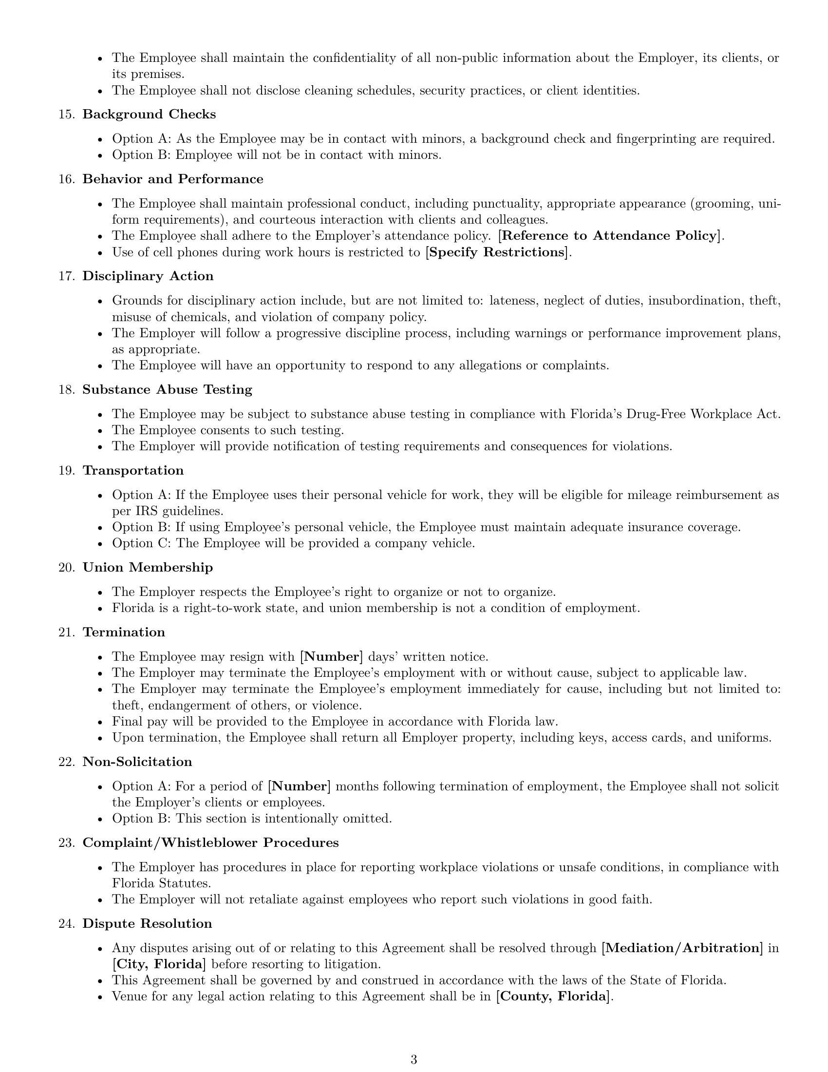Preview page 3 of Free Florida cleaner employment contract template