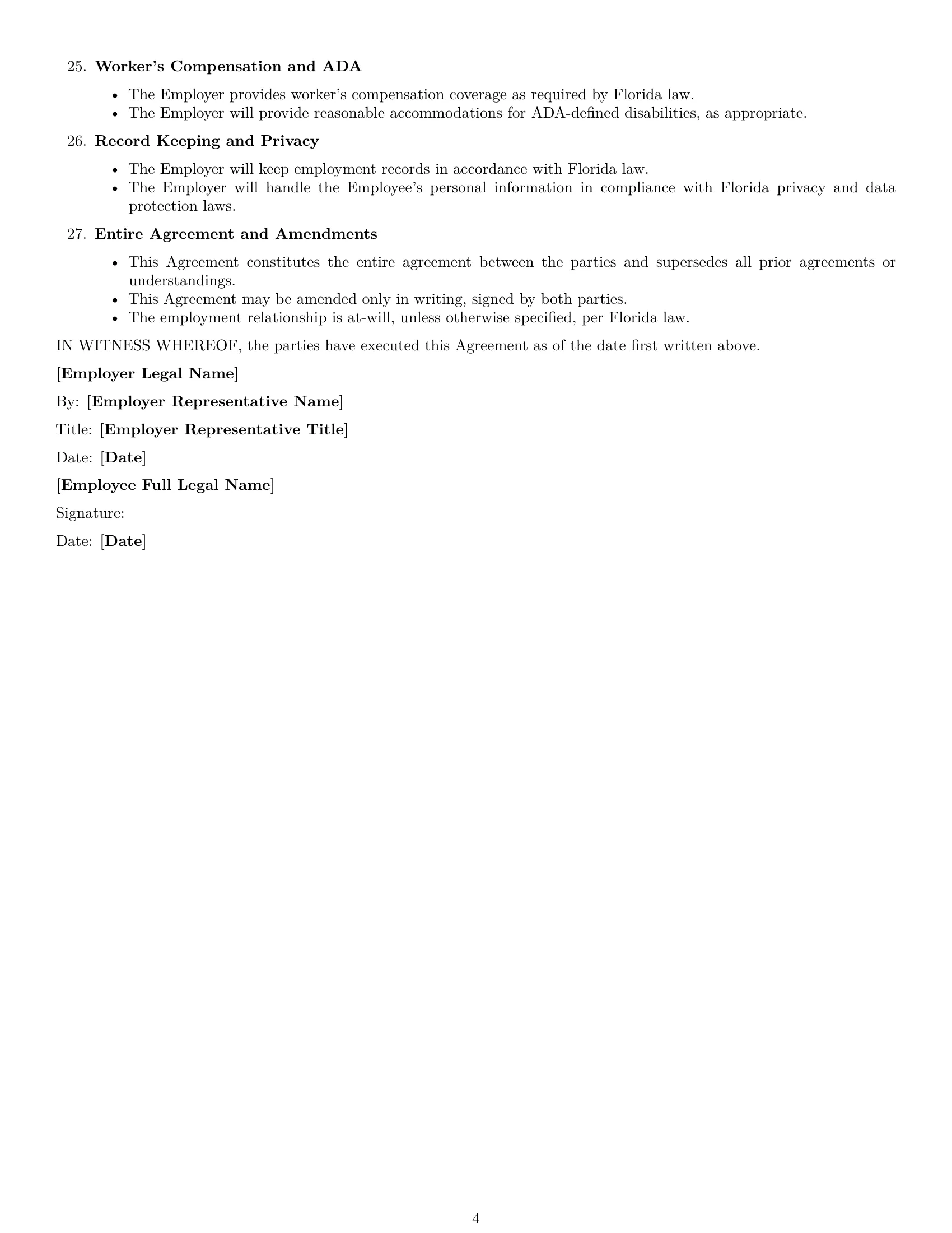 Preview page 4 of Free Florida cleaner employment contract template