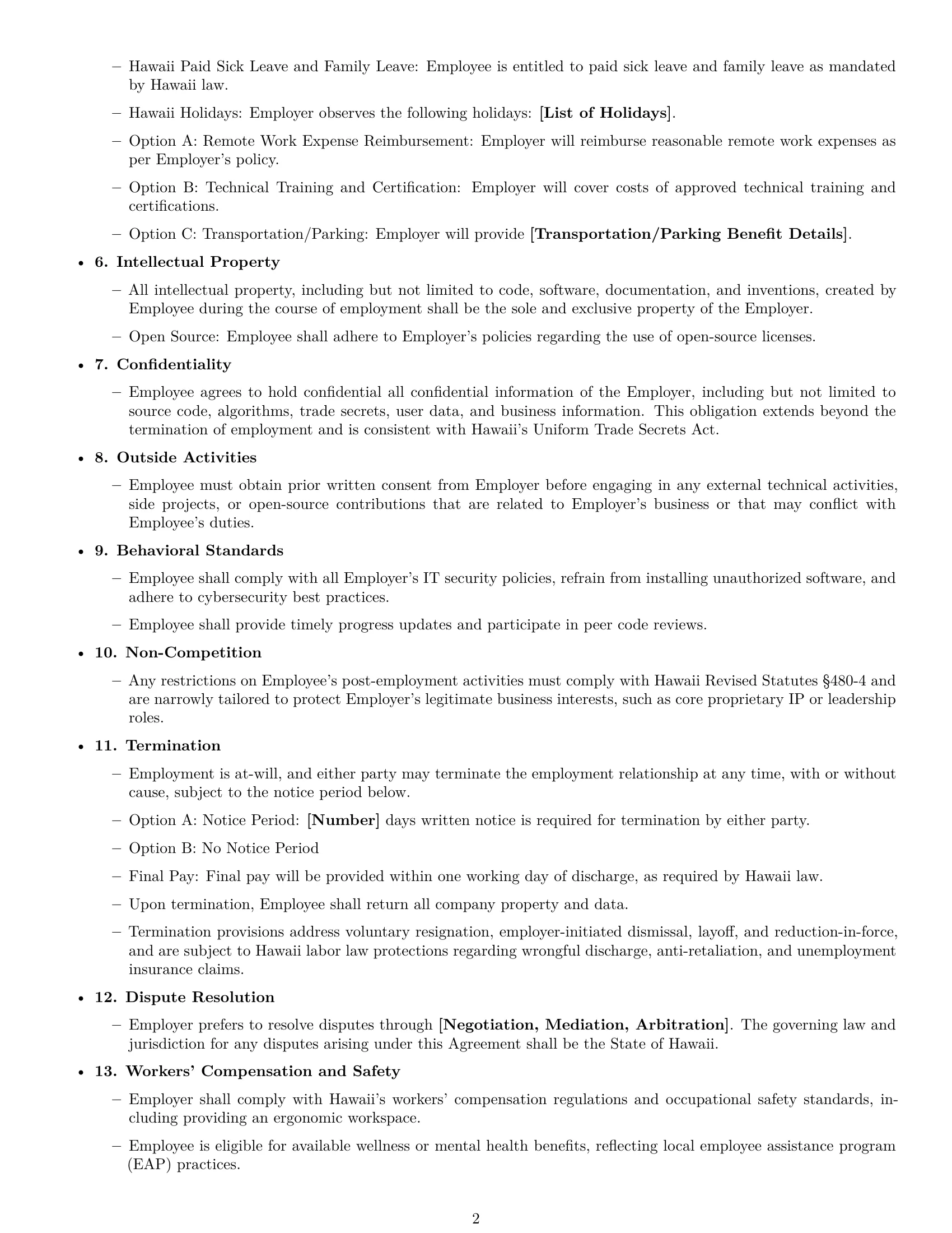 Preview page 2 of Free Hawaii software developer employment contract template