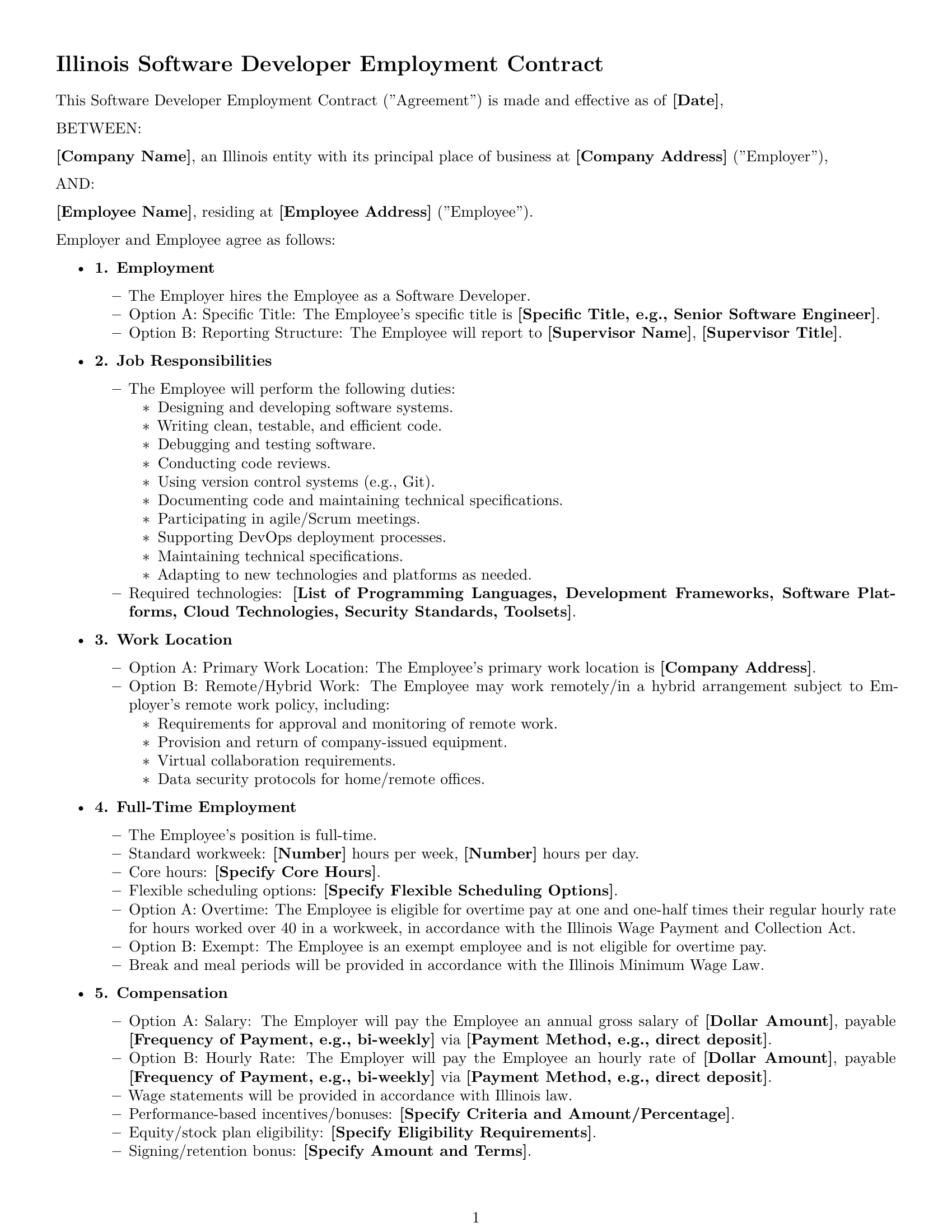 Preview page 1 of Free Illinois software developer employment contract template