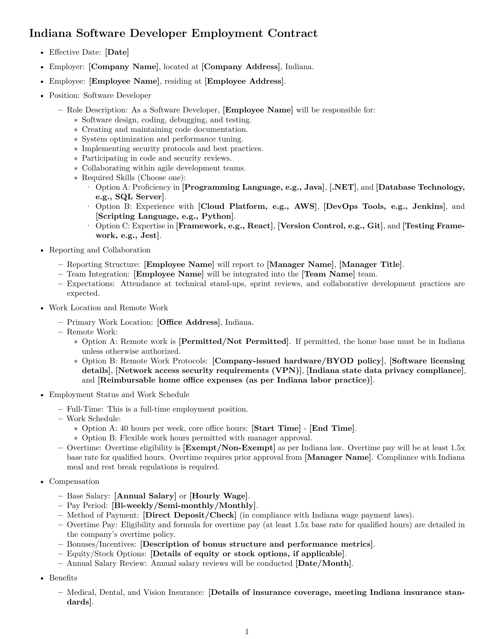 Preview page 1 of Free Indiana software developer employment contract template