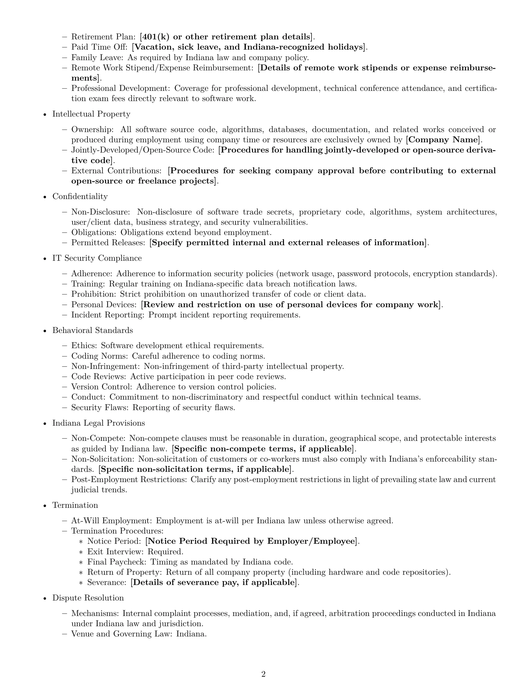 Preview page 2 of Free Indiana software developer employment contract template