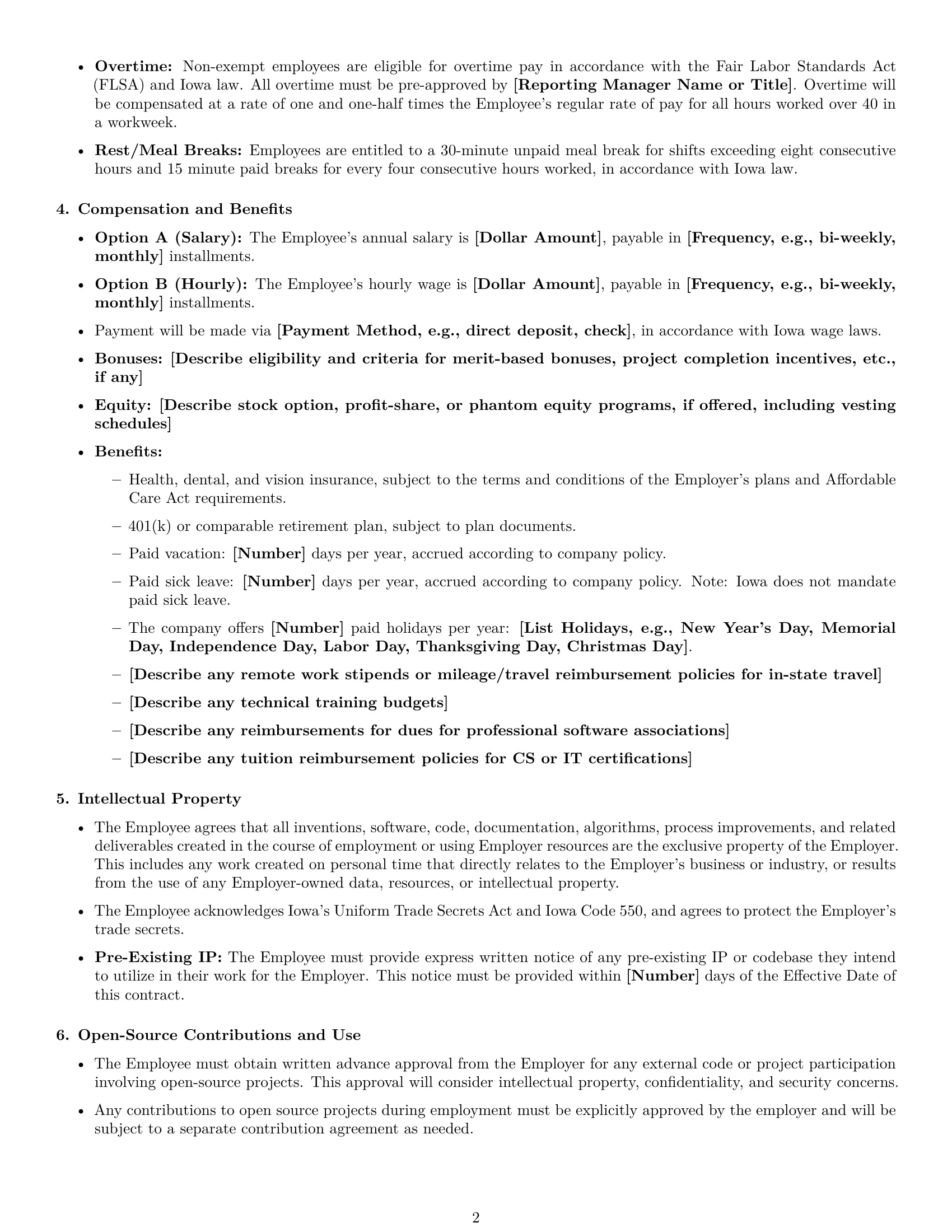 Preview page 2 of Free Iowa software developer employment contract template