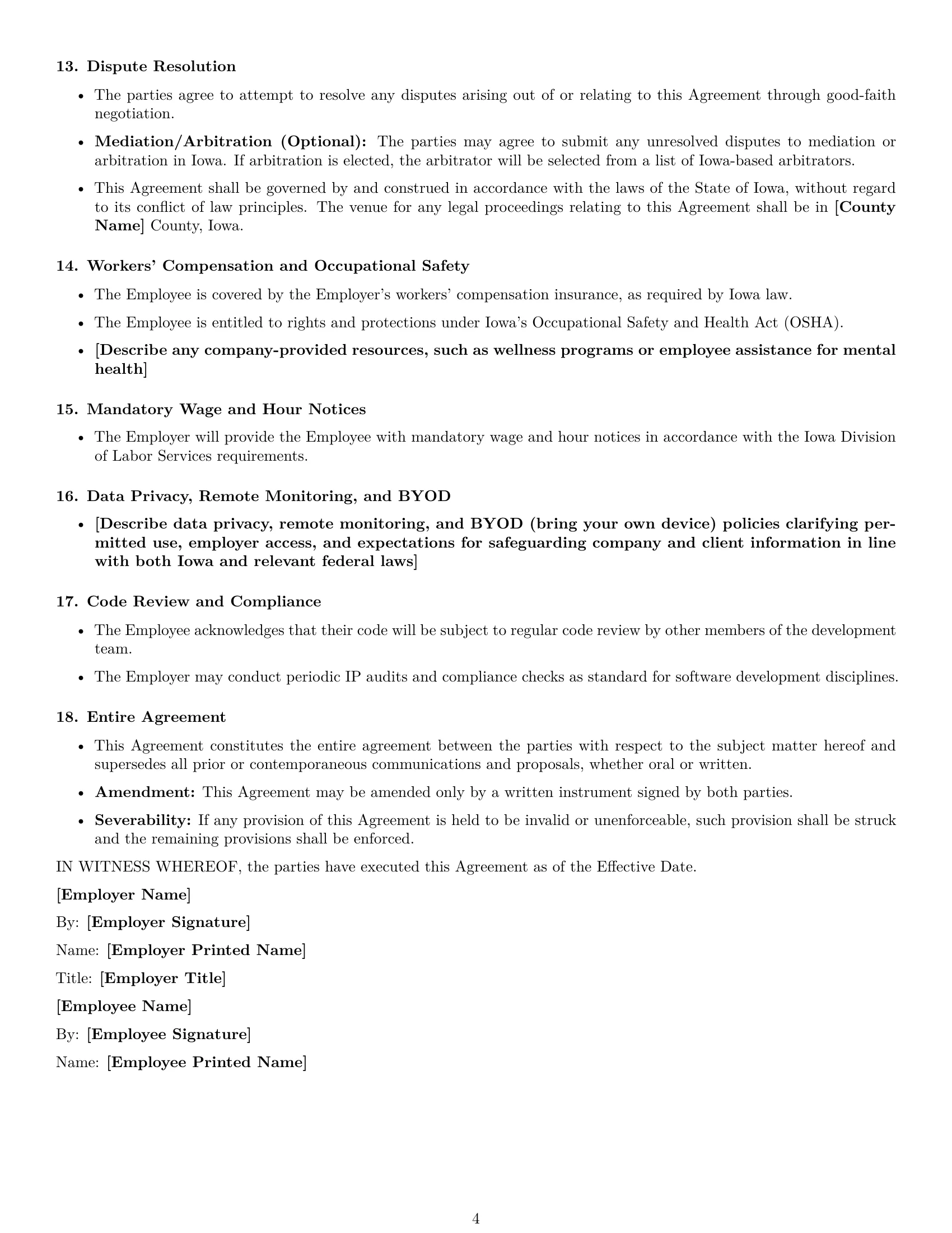 Preview page 4 of Free Iowa software developer employment contract template