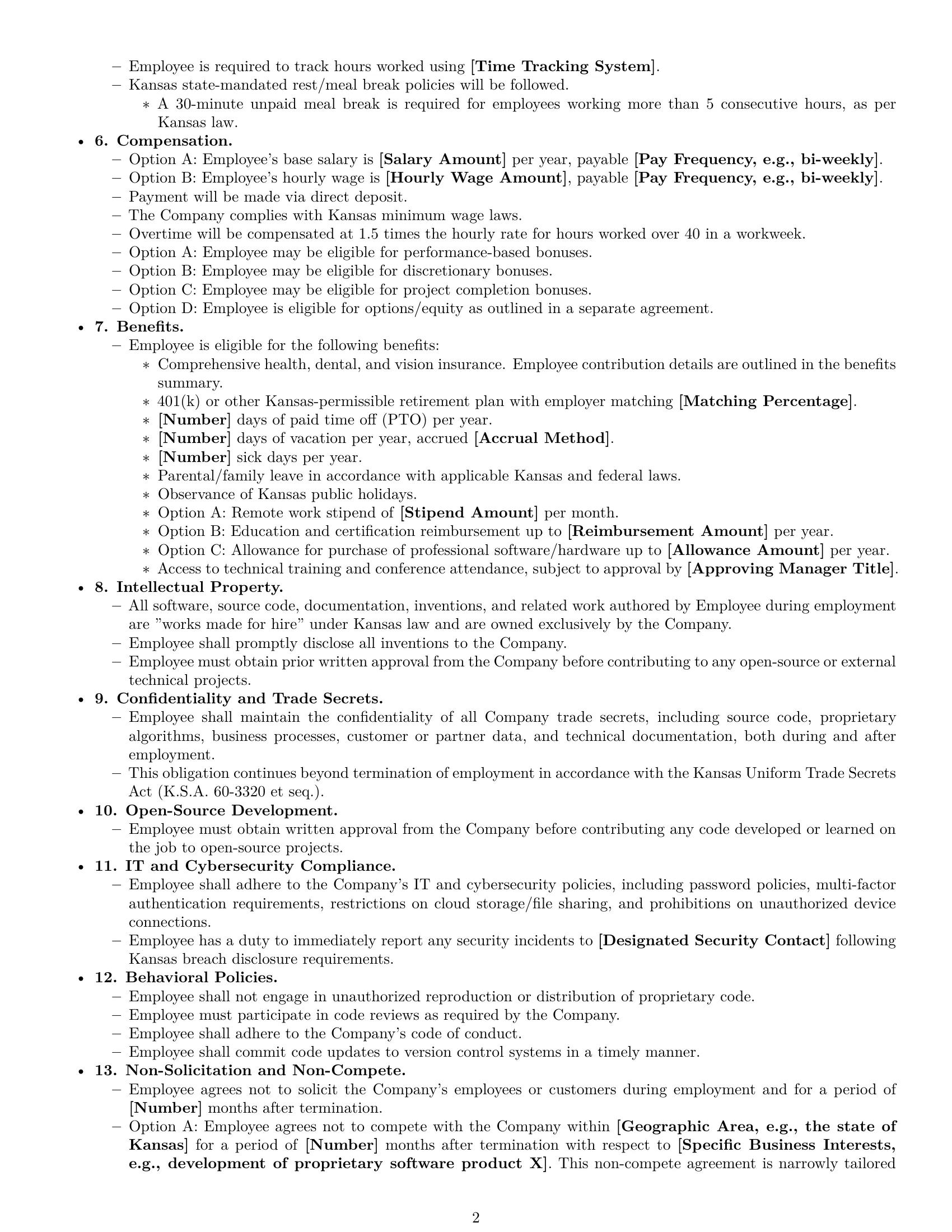 Preview page 2 of Free Kansas software developer employment contract template