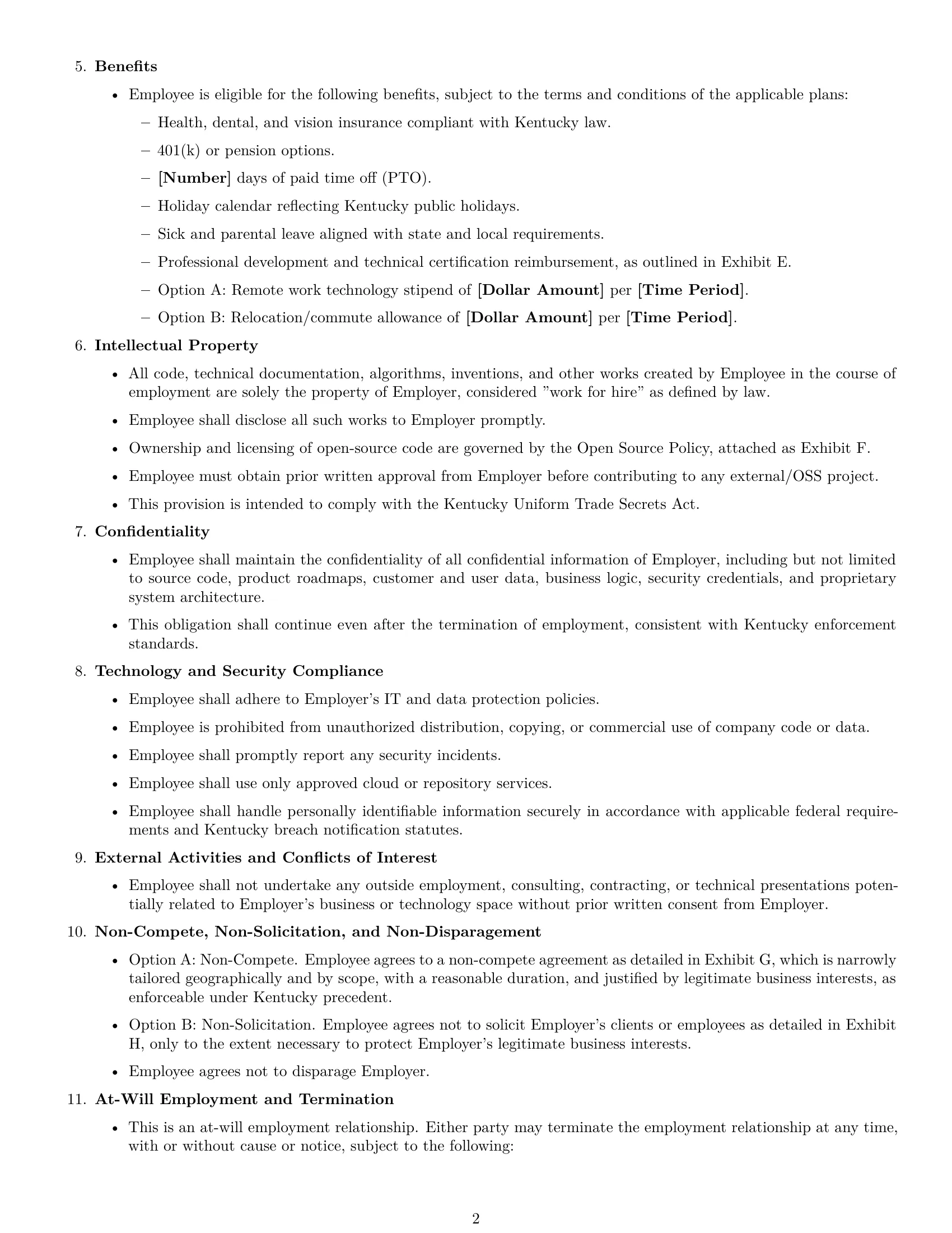 Preview page 2 of Free Kentucky software developer employment contract template