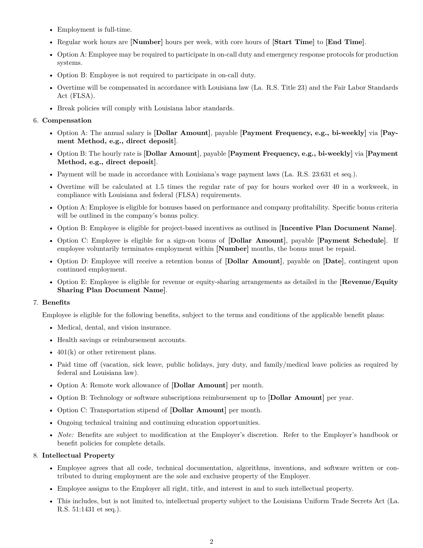 Preview page 2 of Free Louisiana software developer employment contract template