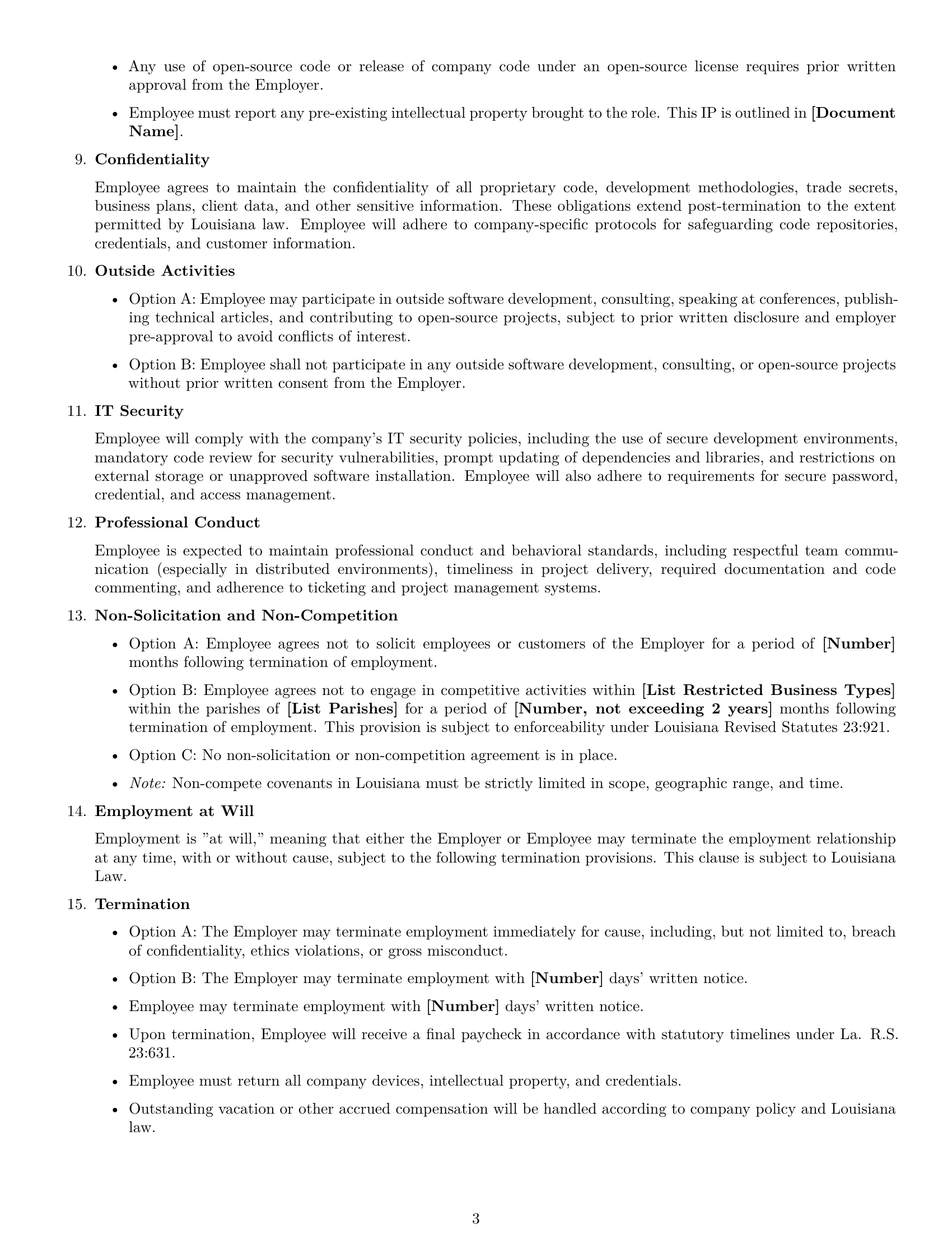 Preview page 3 of Free Louisiana software developer employment contract template