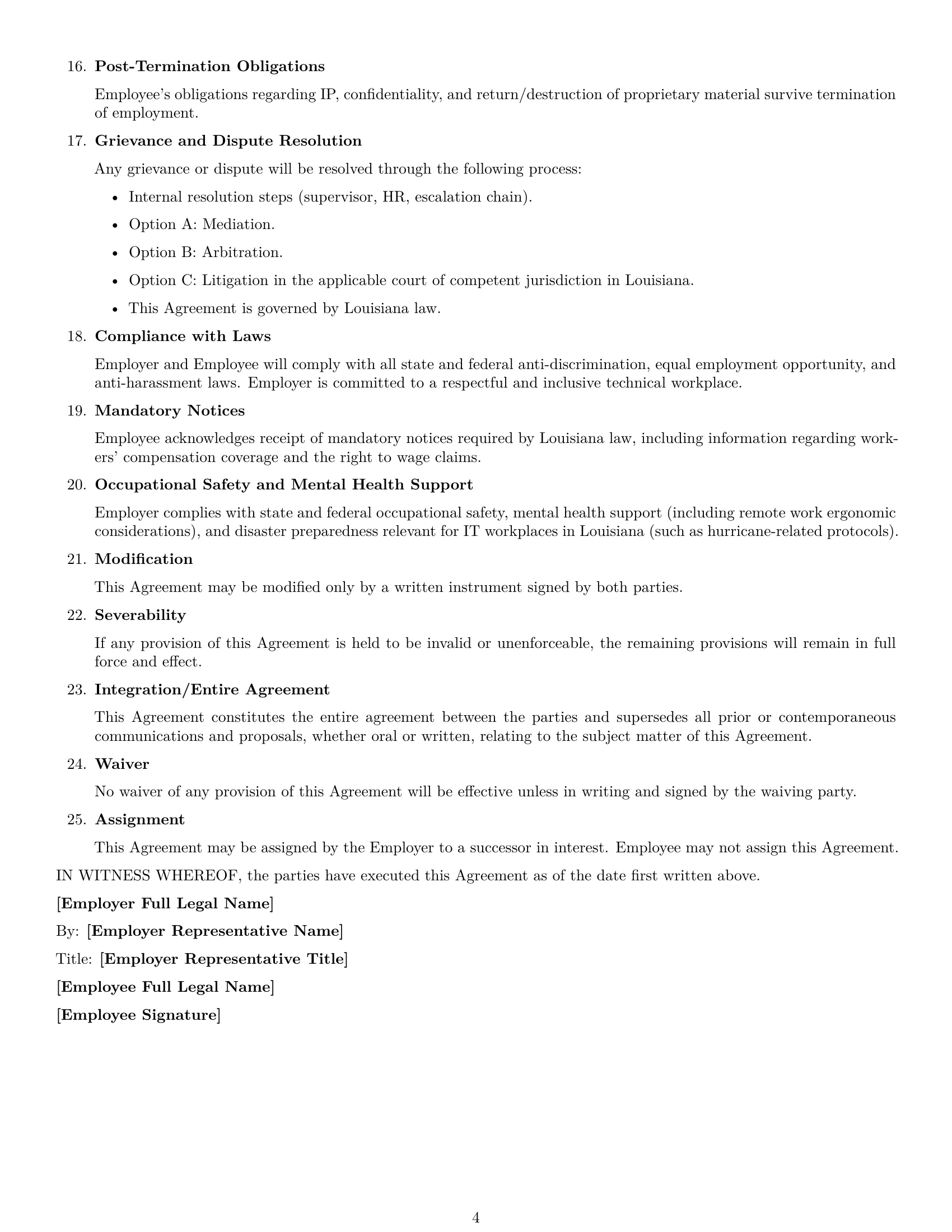 Preview page 4 of Free Louisiana software developer employment contract template
