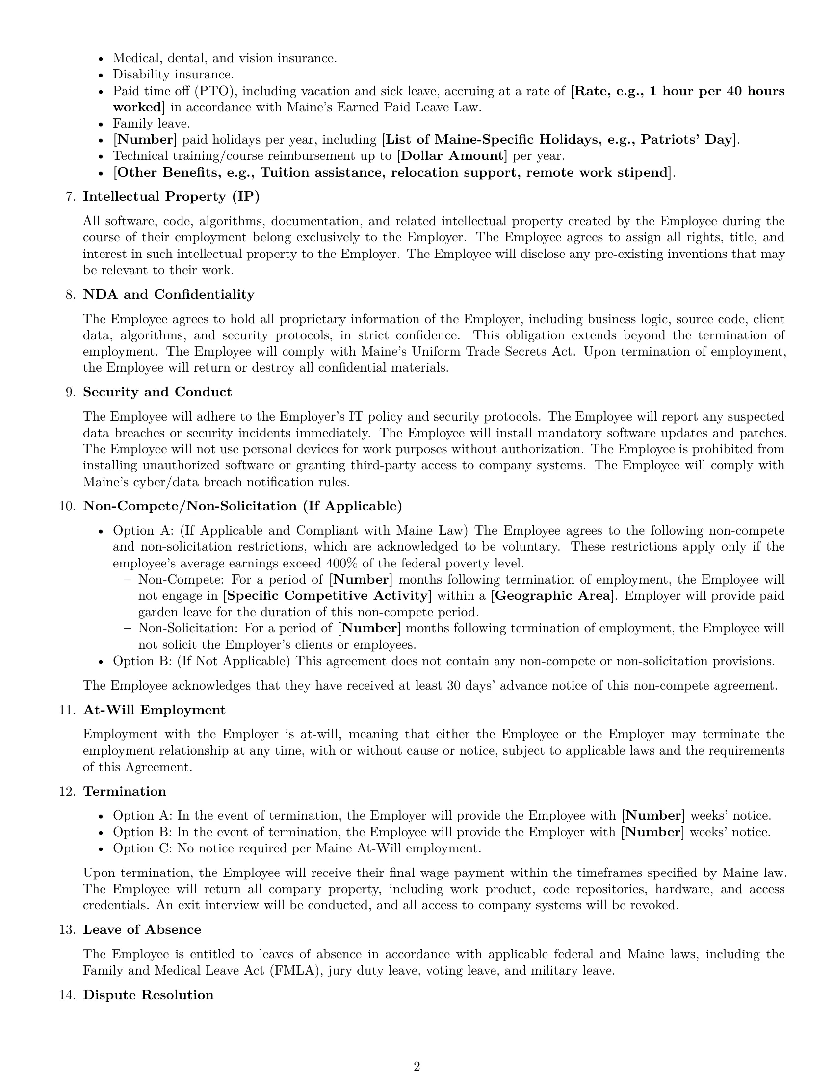Preview page 2 of Free Maine software developer employment contract template